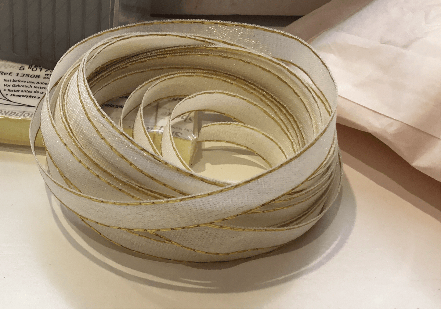 10mm white & gold ribbon - Violet Elizabeth - Haberdashery
