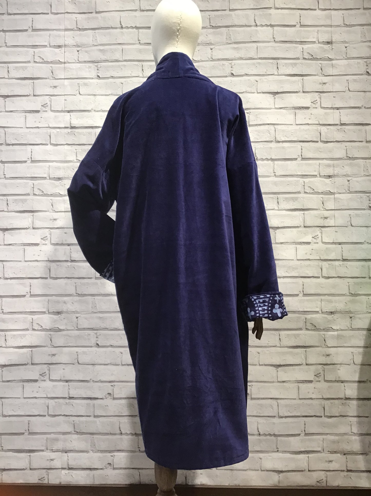 Midnight Blue Velvet coat long in rare batik - Violet Elizabeth