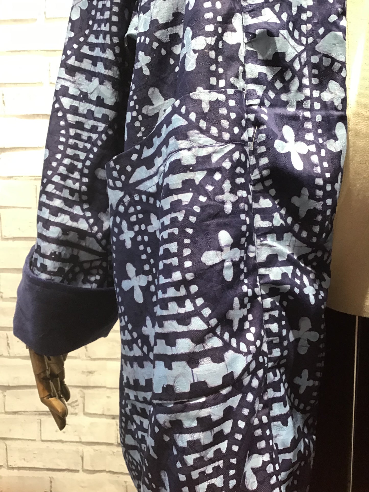 Midnight Blue Velvet coat long in rare batik - Violet Elizabeth