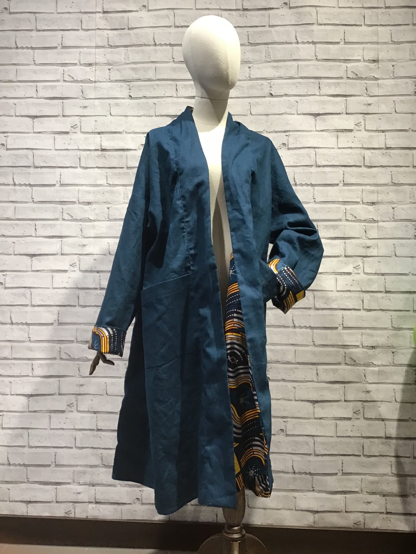 Cosmic Waves Teal Linen Coat - Violet Elizabeth