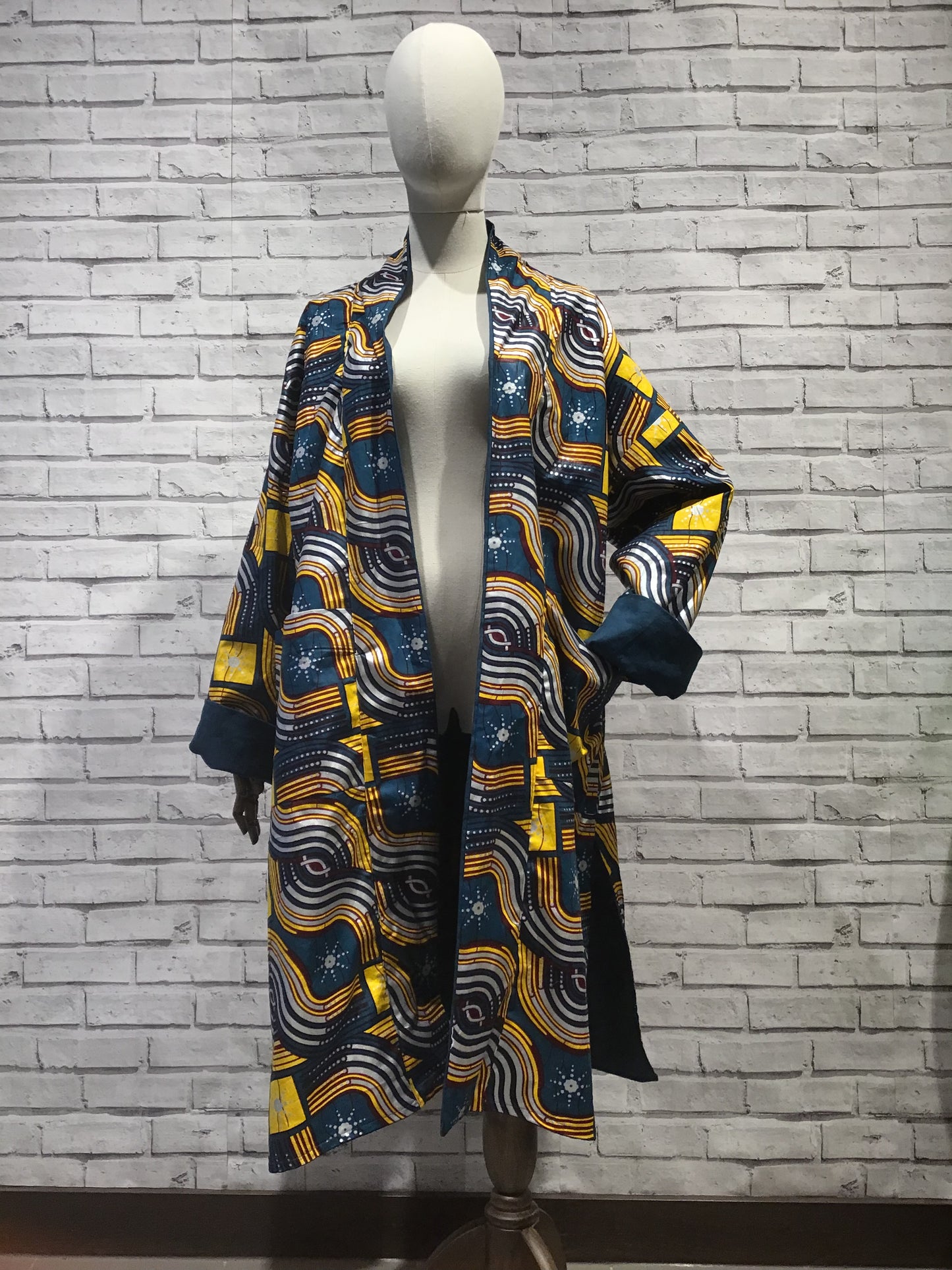 Cosmic Waves Teal Linen Coat - Violet Elizabeth