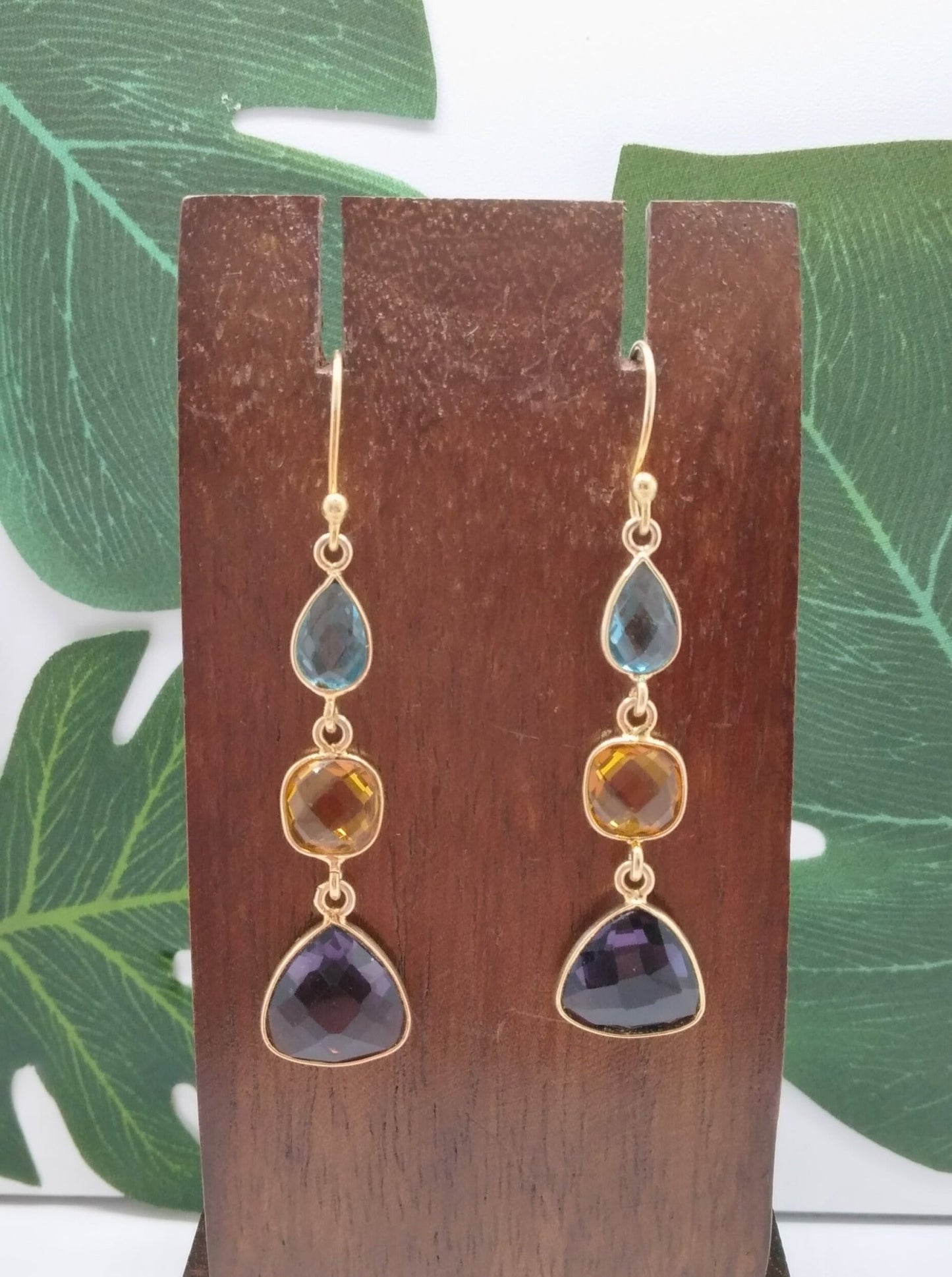 Amethyst, Citrine and Blue Chalcedony Triple Threat Earrings - Violet Elizabeth - Jewellery