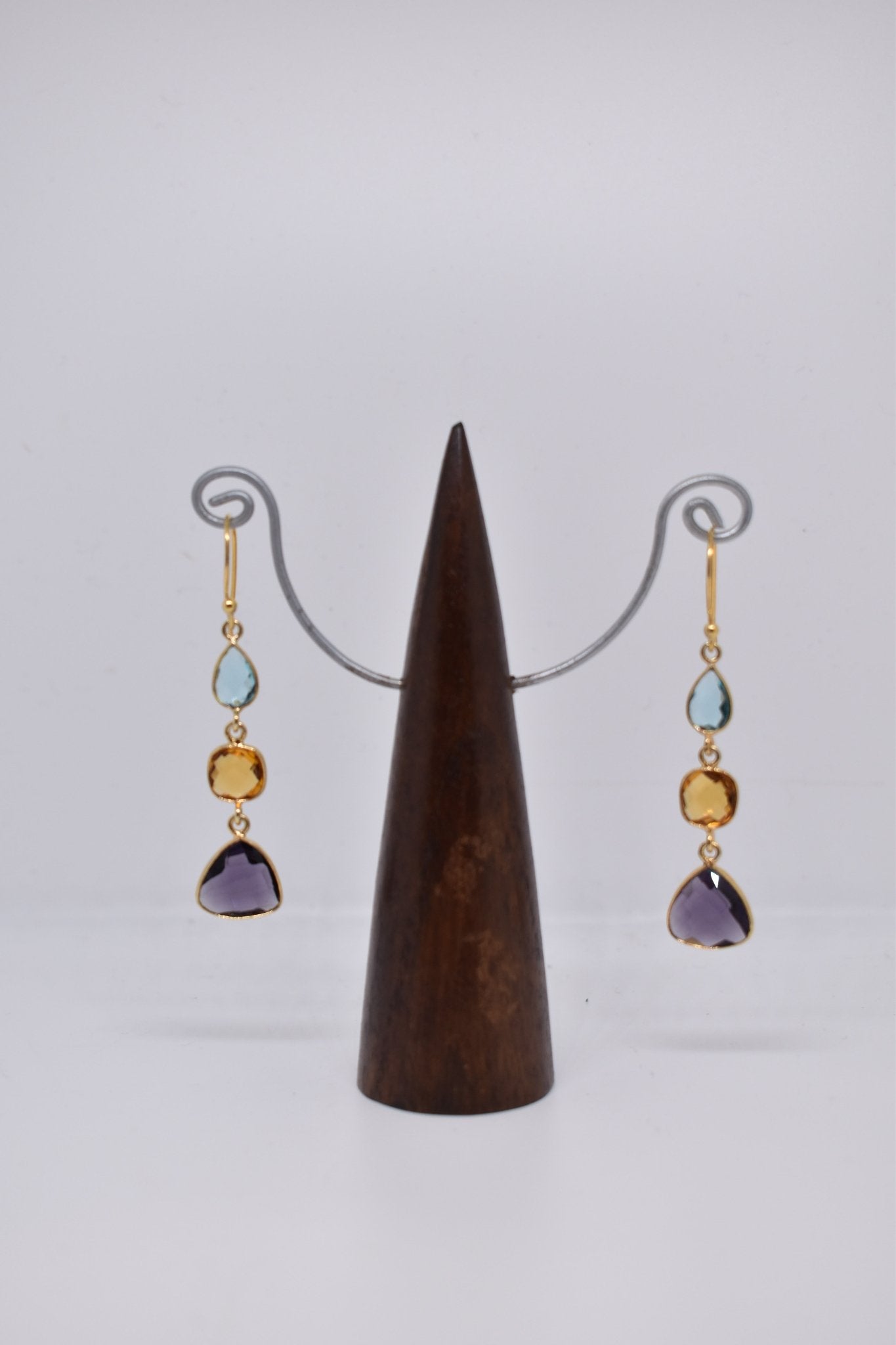 Amethyst, Citrine and Blue Chalcedony Triple Threat Earrings - Violet Elizabeth - Jewellery