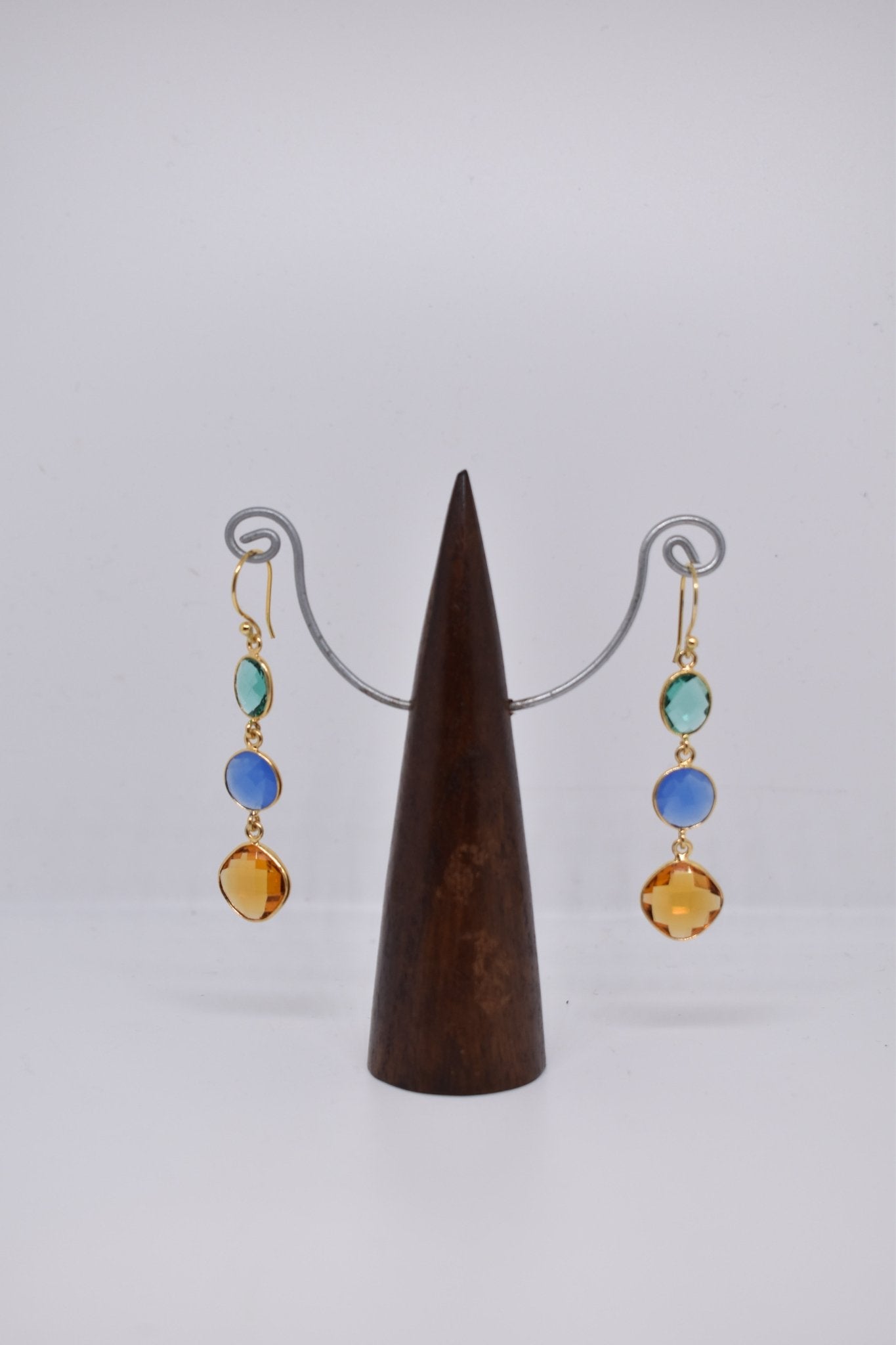 Apatite, Ink Chalcedony and Citrine Triple Threat Earrings - Violet Elizabeth - Jewellery