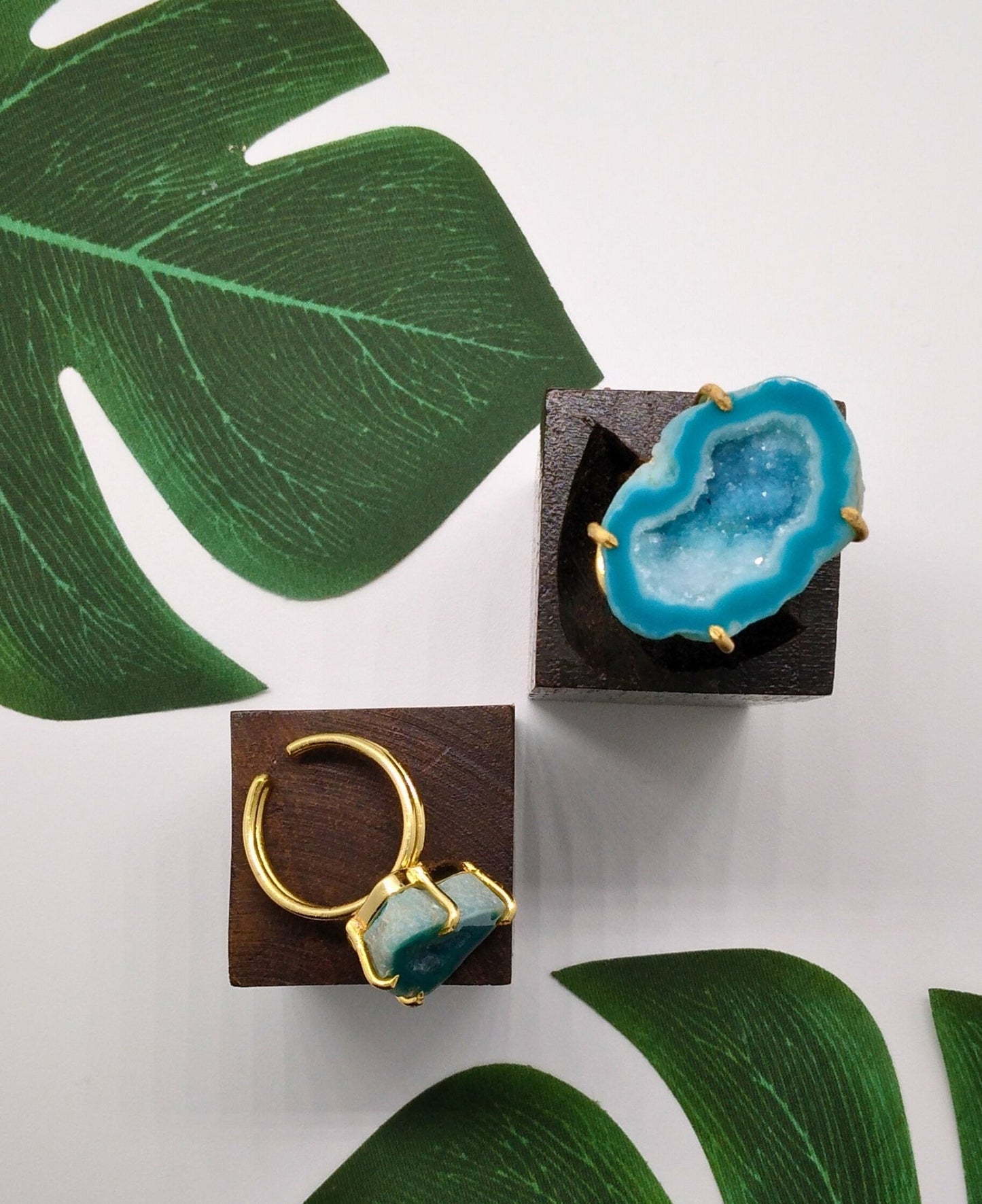 Aqua Blue Claw Geode Druzy Ring - Violet Elizabeth - Jewellery