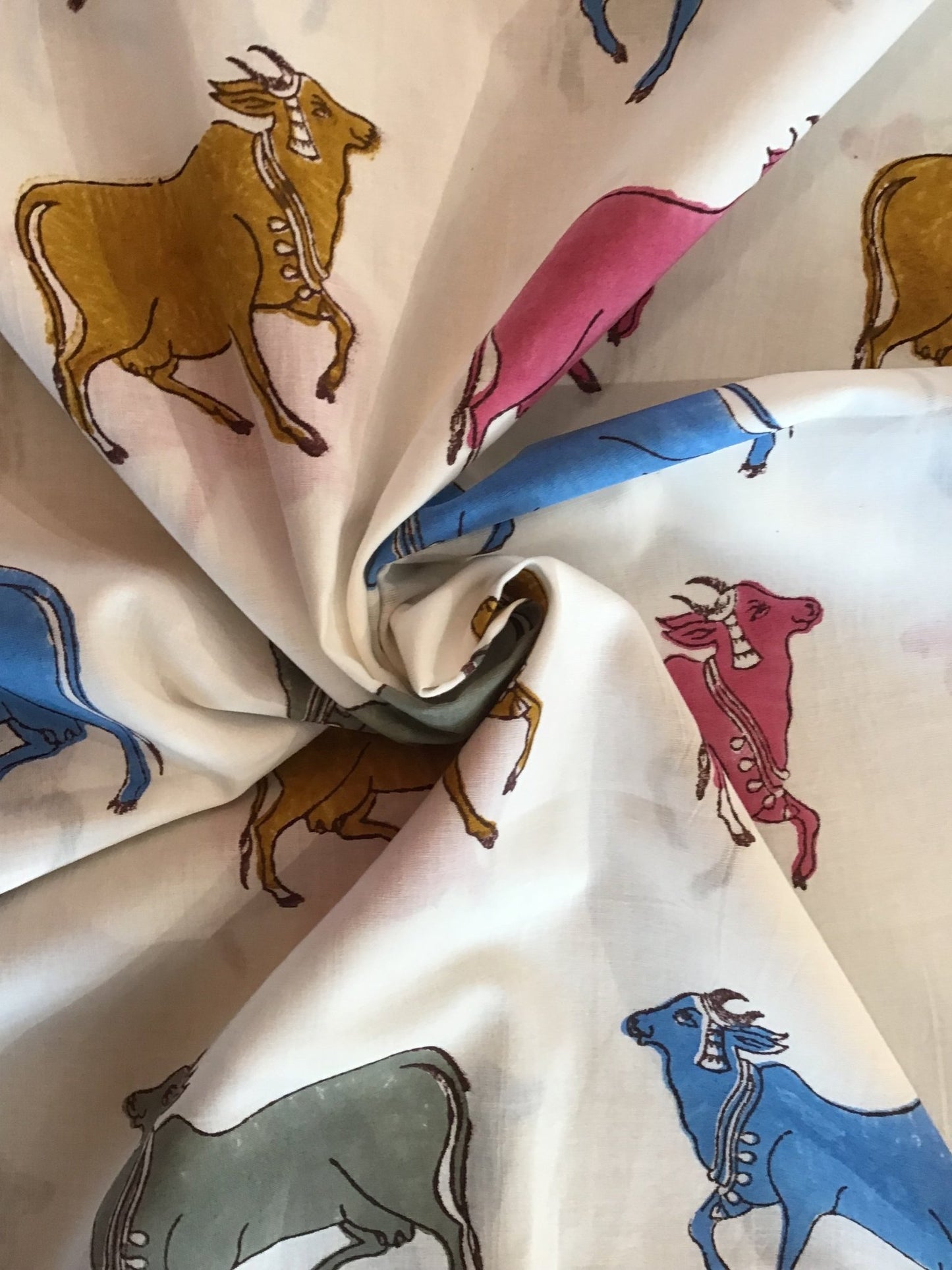 Beautiful bison Block Printed Fabric - Violet Elizabeth - Haberdashery