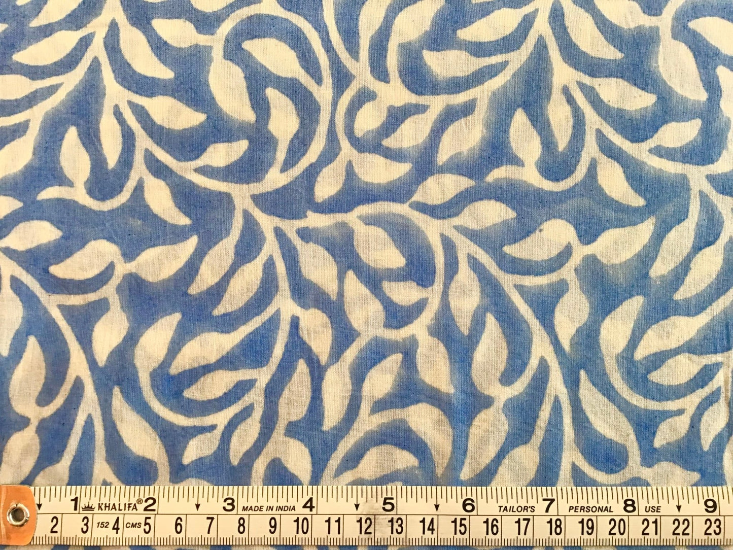 Blue leaf swirl print Block Printed Fabric - Violet Elizabeth - Haberdashery