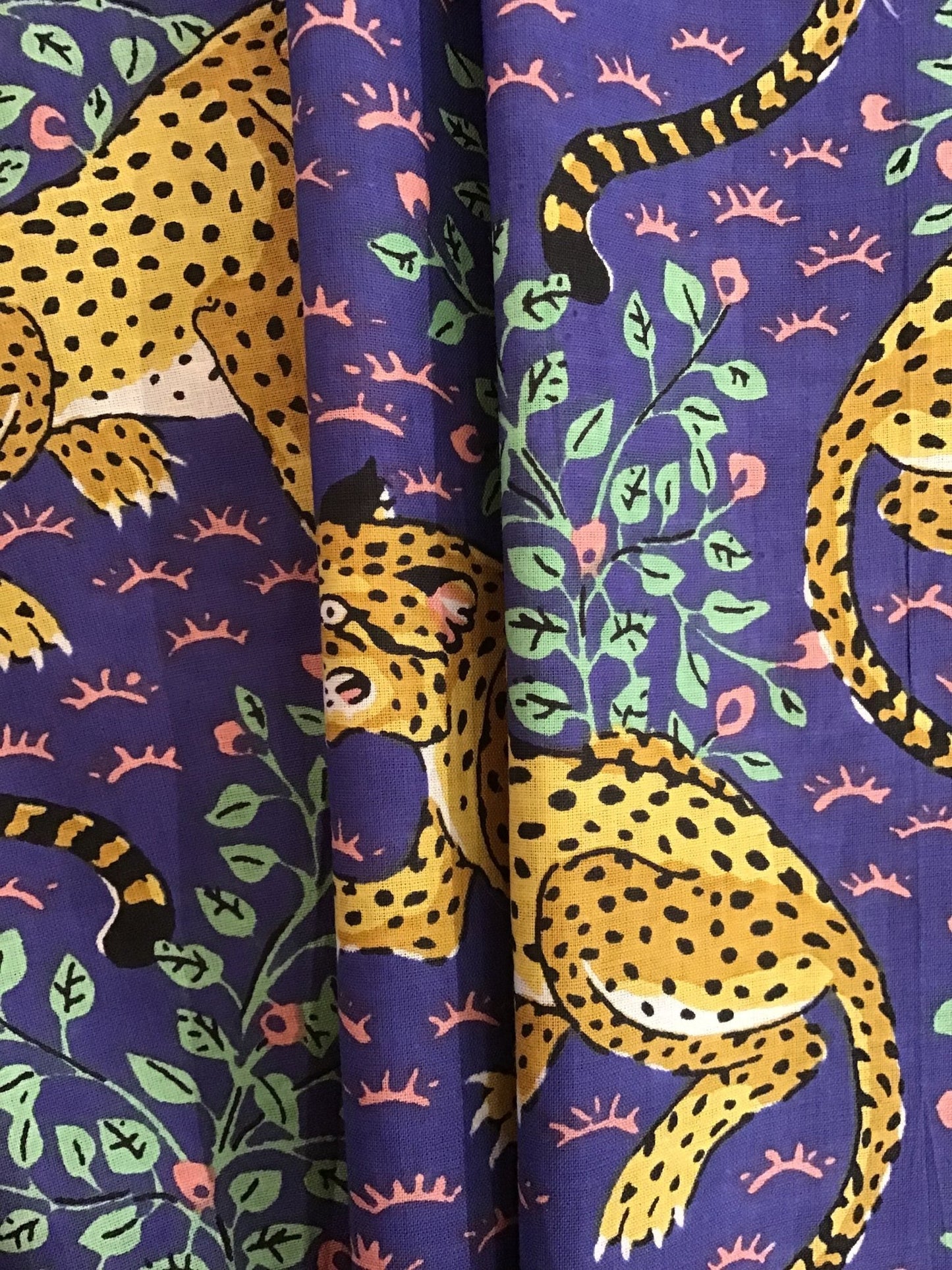 Blue leopards night out Screen Printed Fabric 100% Cotton - Violet Elizabeth - Haberdashery