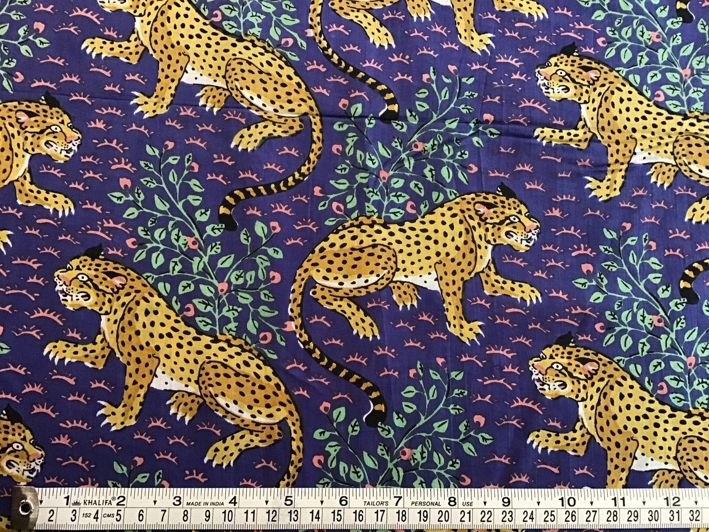 Blue leopards night out Screen Printed Fabric 100% Cotton - Violet Elizabeth - Haberdashery