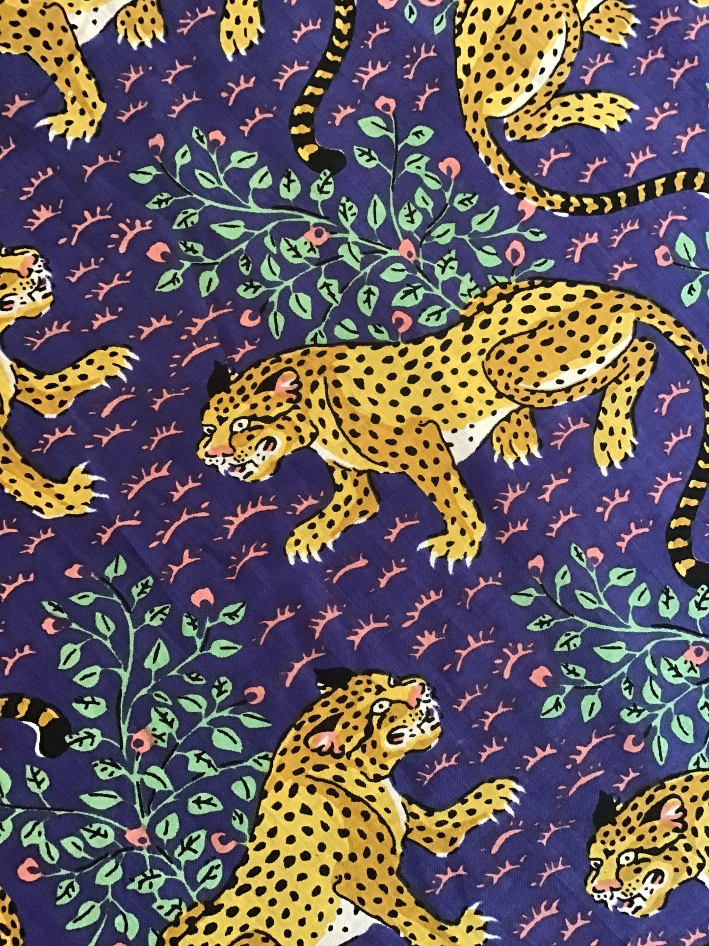 Blue leopards night out Screen Printed Fabric 100% Cotton - Violet Elizabeth - Haberdashery