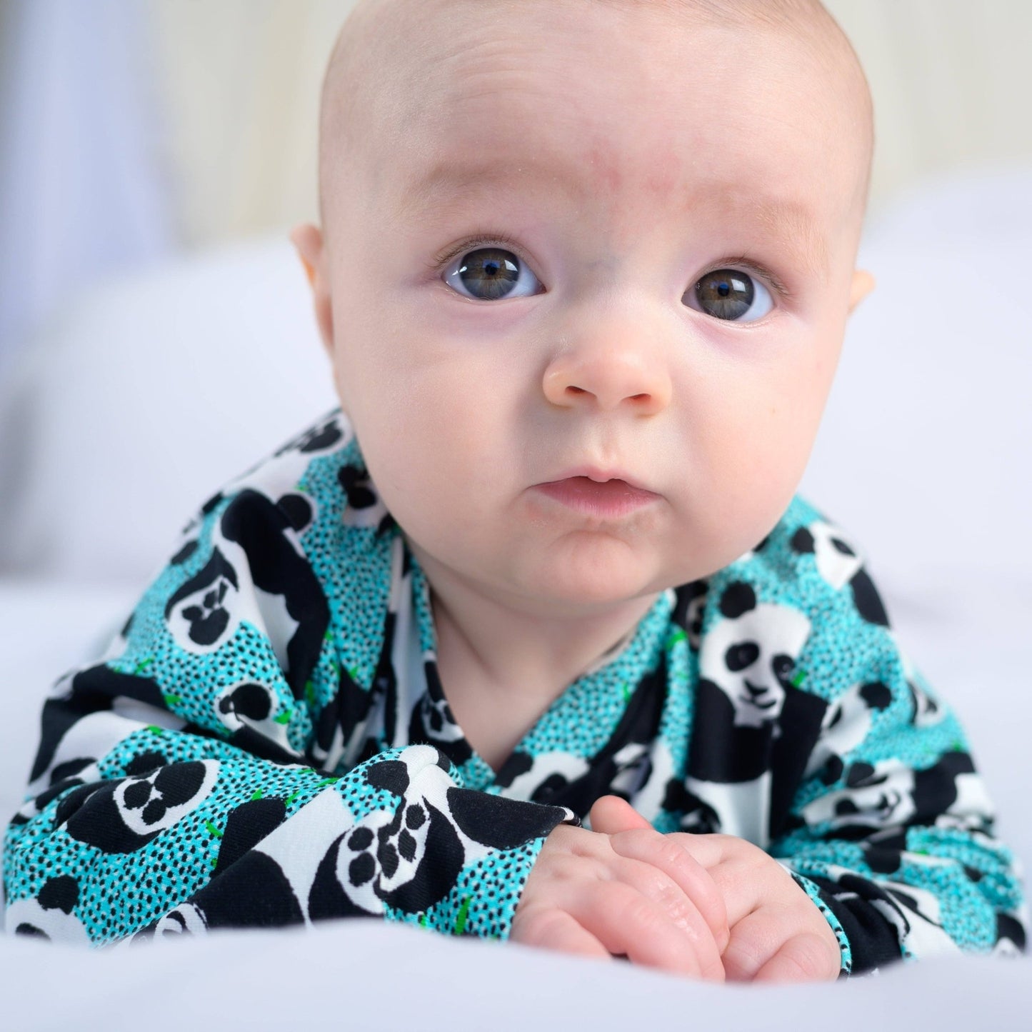 Blue panda cotton sleepsuit: 3 - 6 M - Violet Elizabeth - Baby & Toddler Clothing