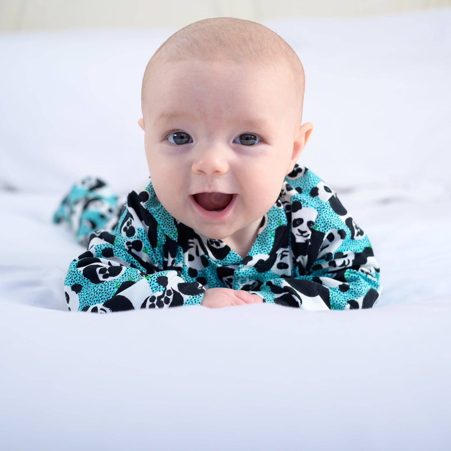 Blue panda cotton sleepsuit: 6 - 12 M - Violet Elizabeth -