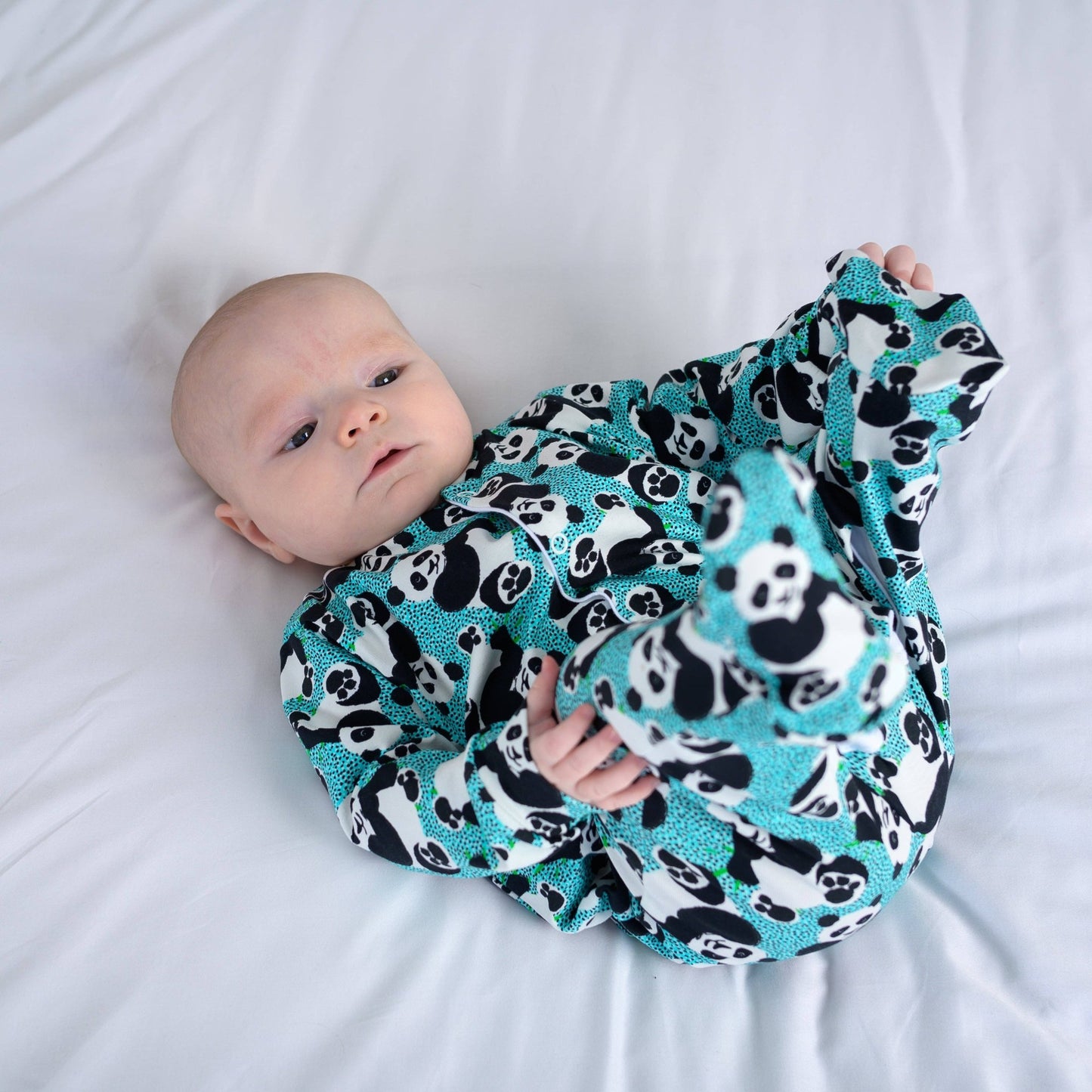 Blue panda cotton sleepsuit: 6 - 12 M - Violet Elizabeth -