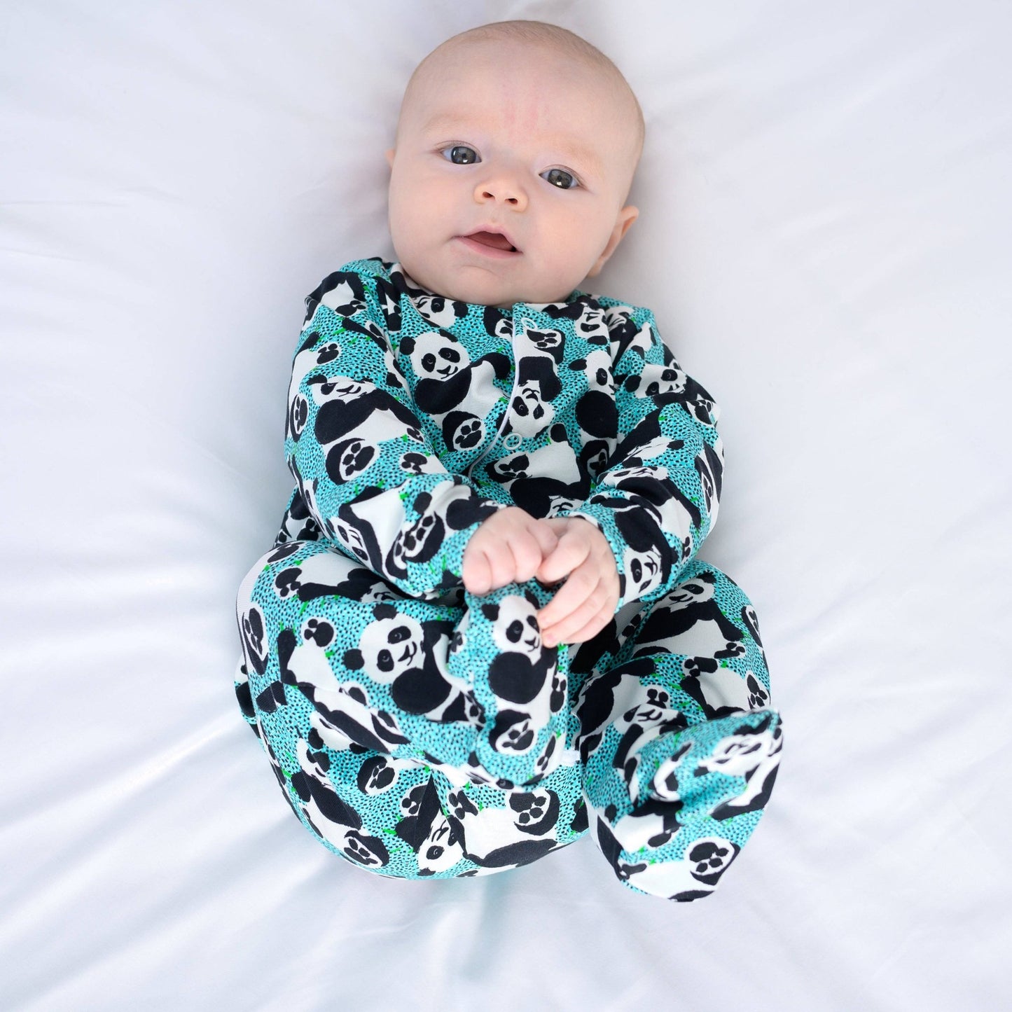 Blue panda cotton sleepsuit: 6 - 12 M - Violet Elizabeth -