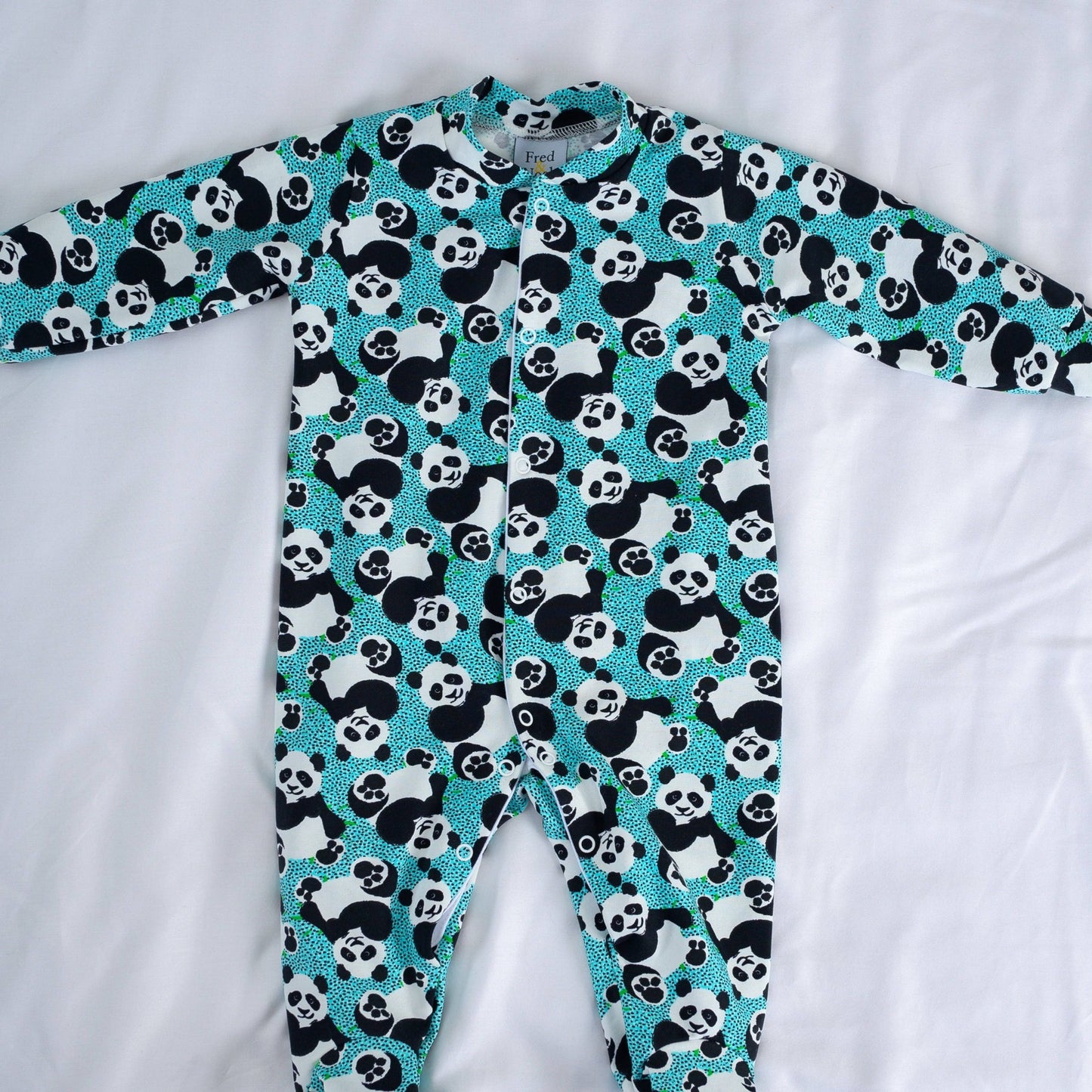 Blue panda cotton sleepsuit: 6 - 12 M - Violet Elizabeth -
