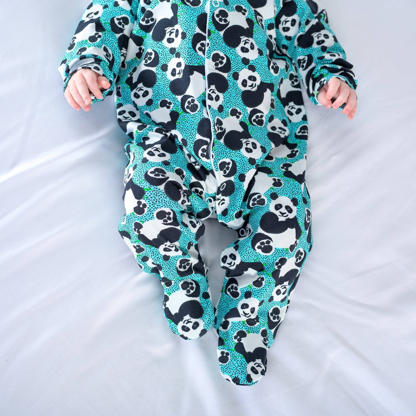 Blue panda cotton sleepsuit: 6 - 12 M - Violet Elizabeth -