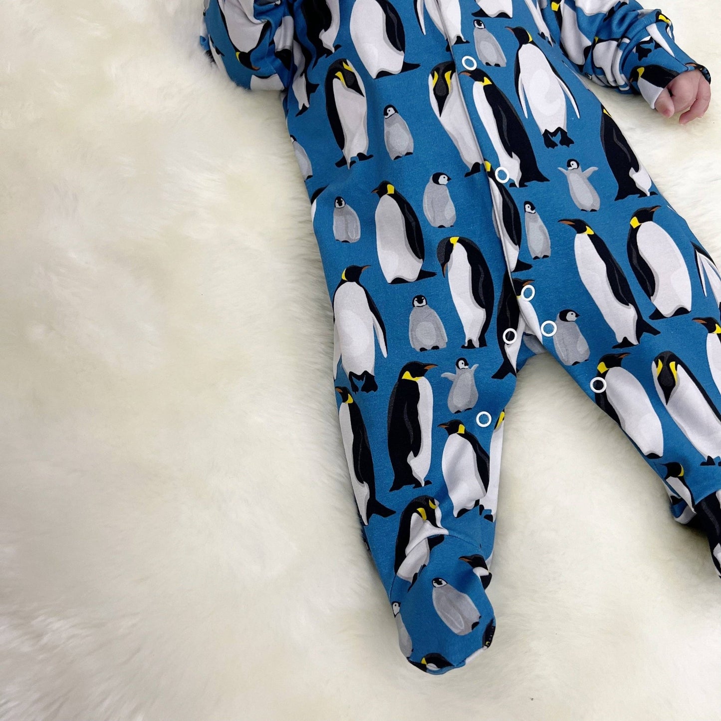 Blue Penguin cotton sleepsuit: 0 - 3 M - Violet Elizabeth -