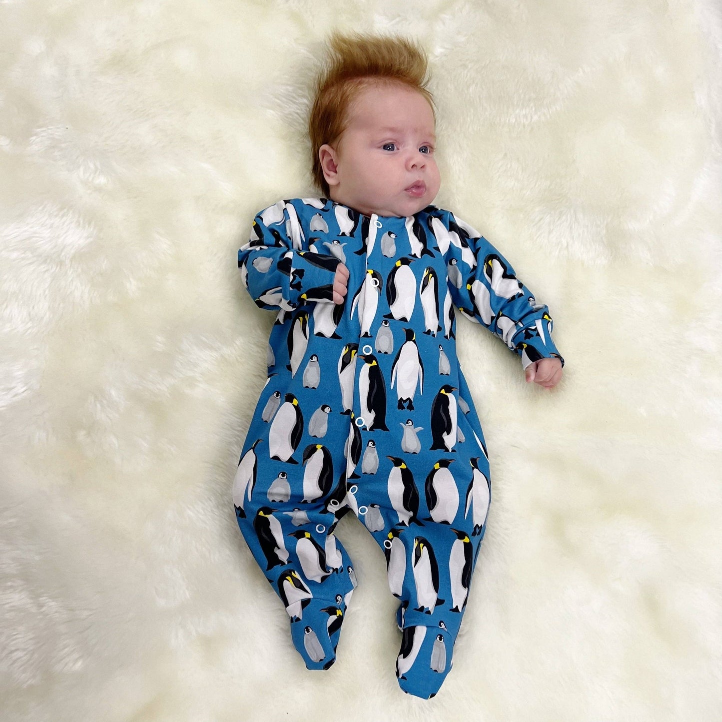 Blue Penguin cotton sleepsuit: 0 - 3 M - Violet Elizabeth -