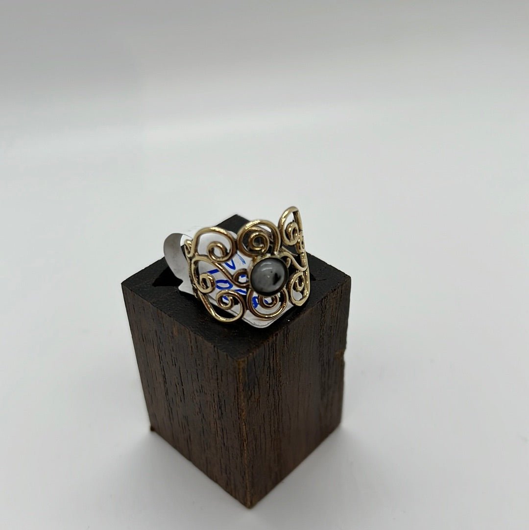 Bohemian Brass Scroll ring: Various Stones - Violet Elizabeth - Jewellery