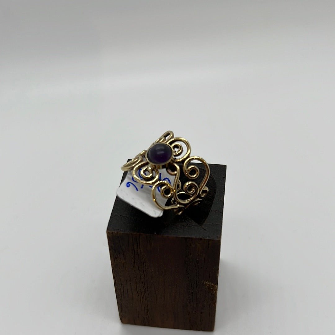 Bohemian Brass Scroll ring: Various Stones - Violet Elizabeth - Jewellery