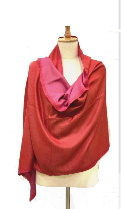 Cashmere wool and Silk scarf - Hand loomed scarves red and pink - Violet Elizabeth - Apparel & Accessories