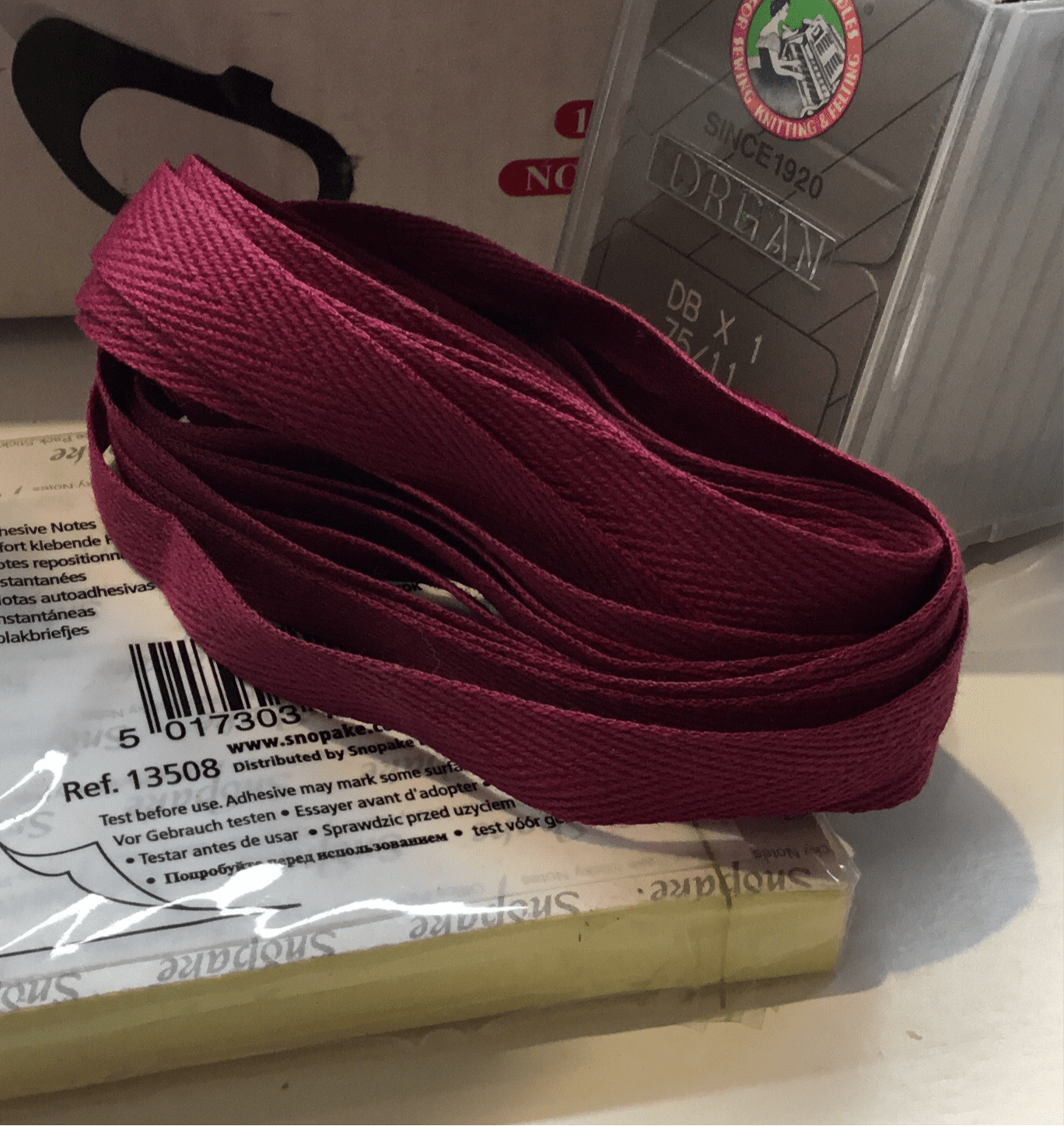 Cerise 10mm tape herringbone - Violet Elizabeth - Haberdashery