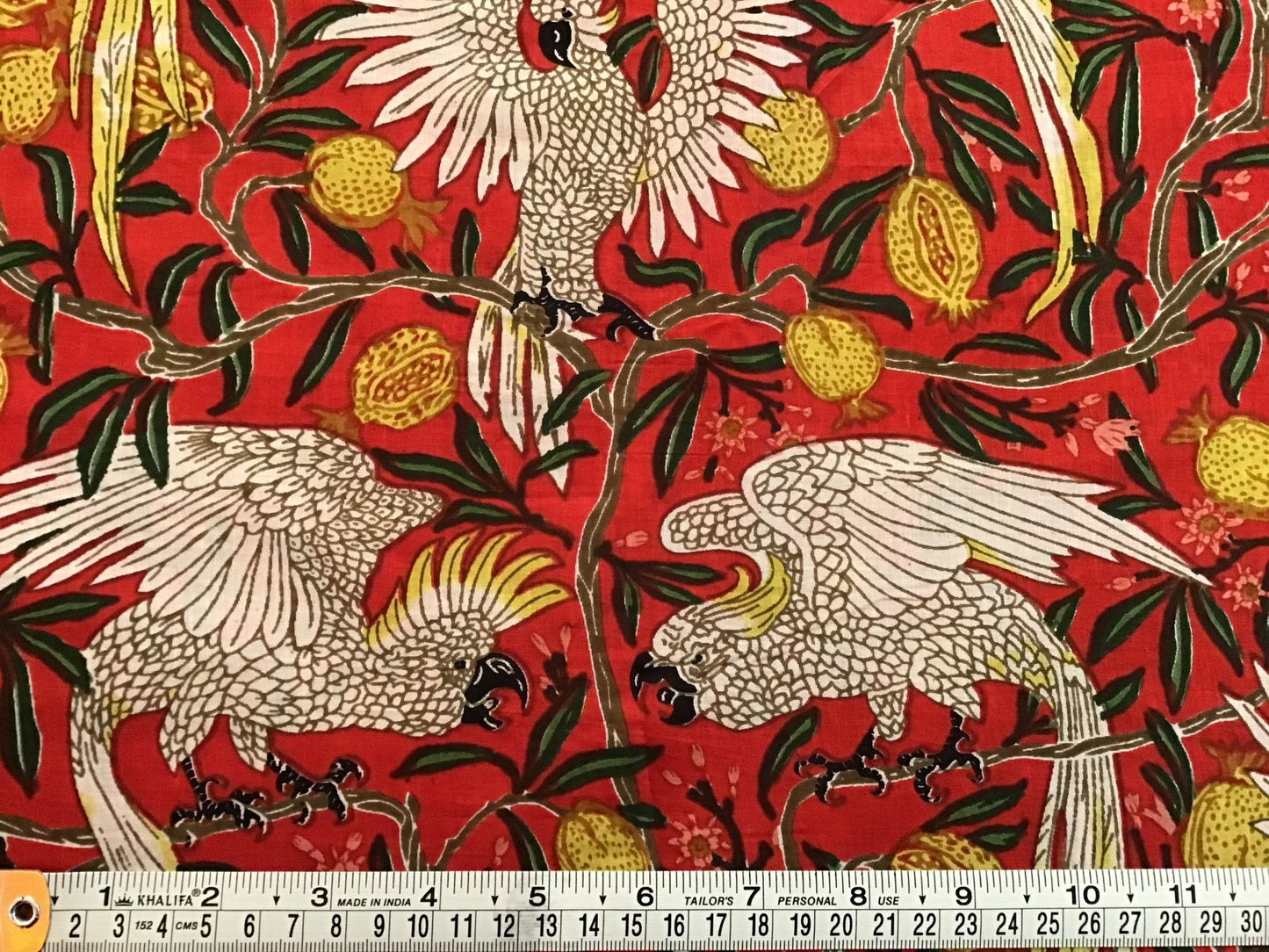 Cockatoo night out Screen Printed Fabric 100% Cotton - Violet Elizabeth - Haberdashery