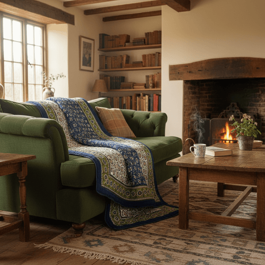 Cottage Garden Rajasthani Block Printed Quilt - Violet Elizabeth - Linens & Bedding