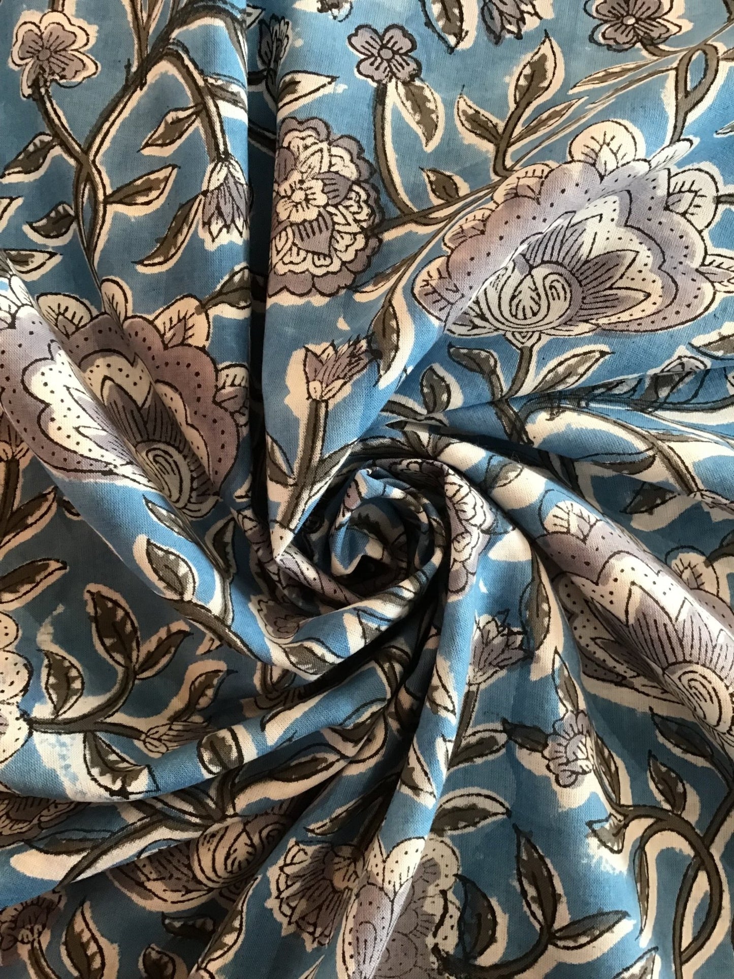 Exotic flower print Block Printed Fabric - Violet Elizabeth - Haberdashery
