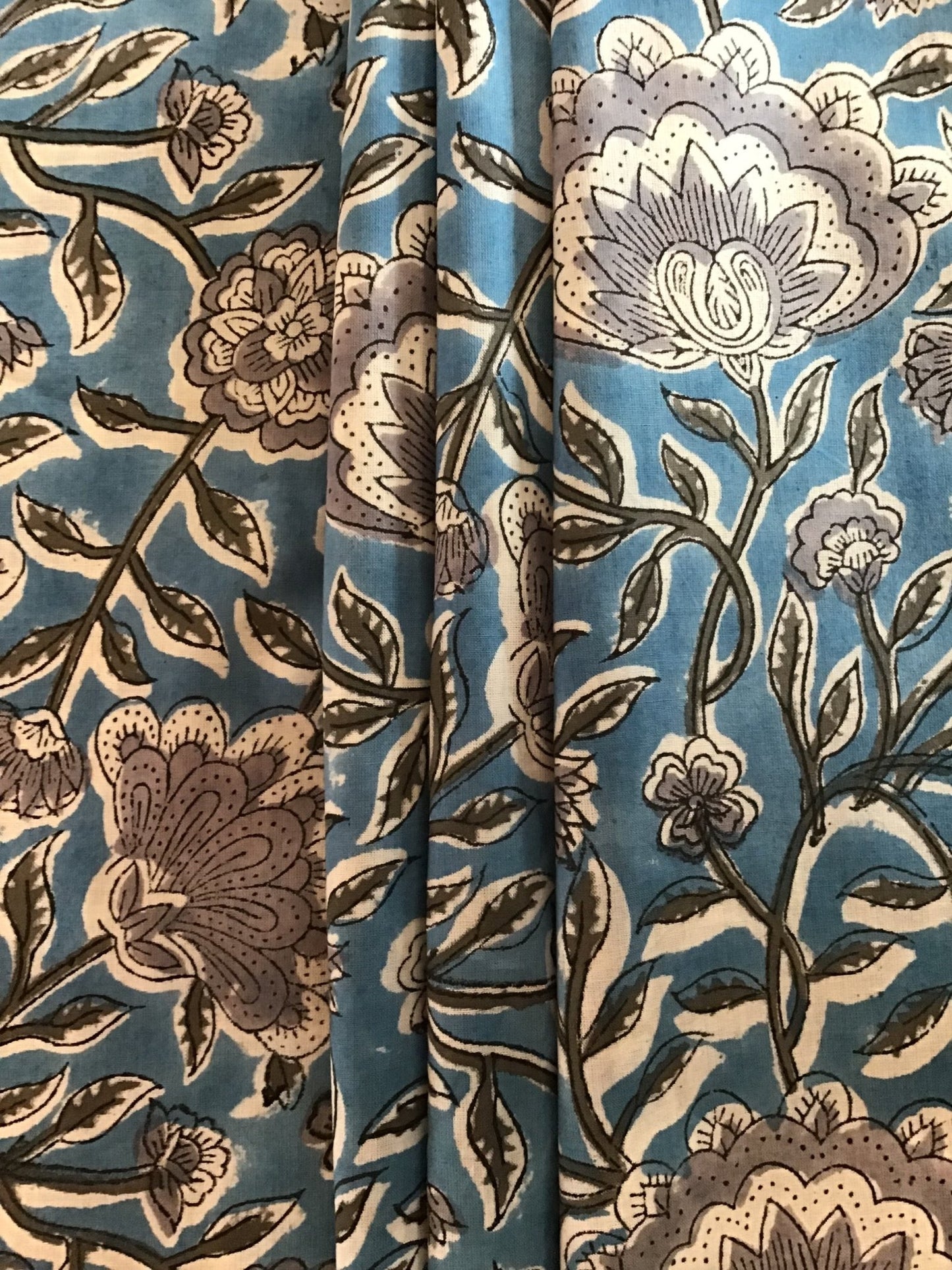 Exotic flower print Block Printed Fabric - Violet Elizabeth - Haberdashery