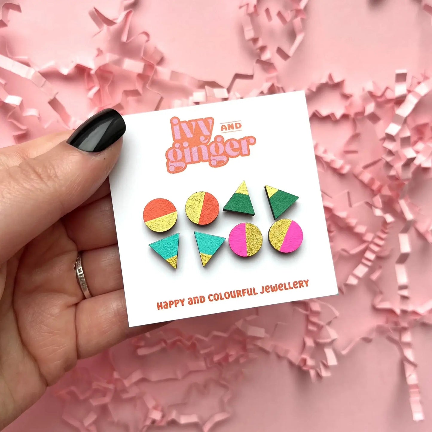 Four piece retro brights gold edge set hand painted earrings - Violet Elizabeth - Jewellery