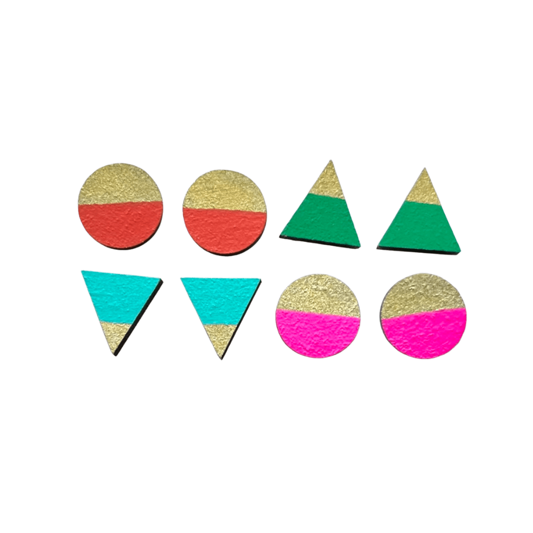 Four piece retro brights gold edge set hand painted earrings - Violet Elizabeth - Jewellery