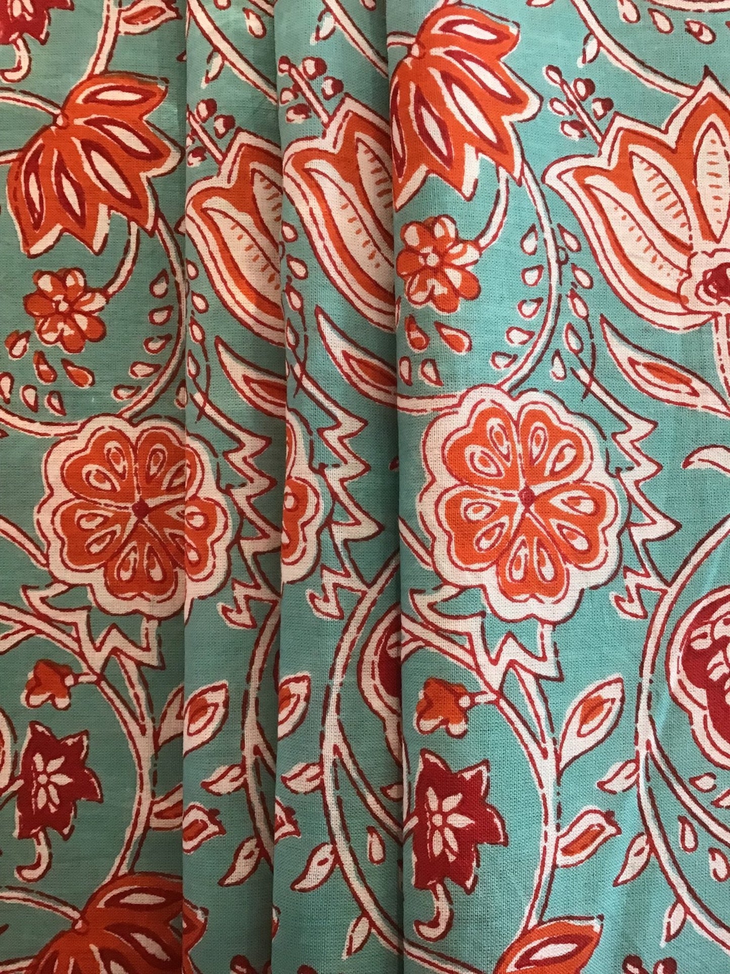 Futuristic red flower Block Printed Fabric - Violet Elizabeth - Haberdashery