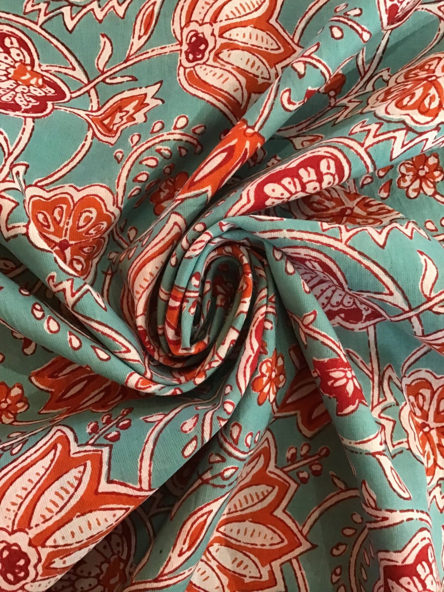 Futuristic red flower Block Printed Fabric - Violet Elizabeth - Haberdashery