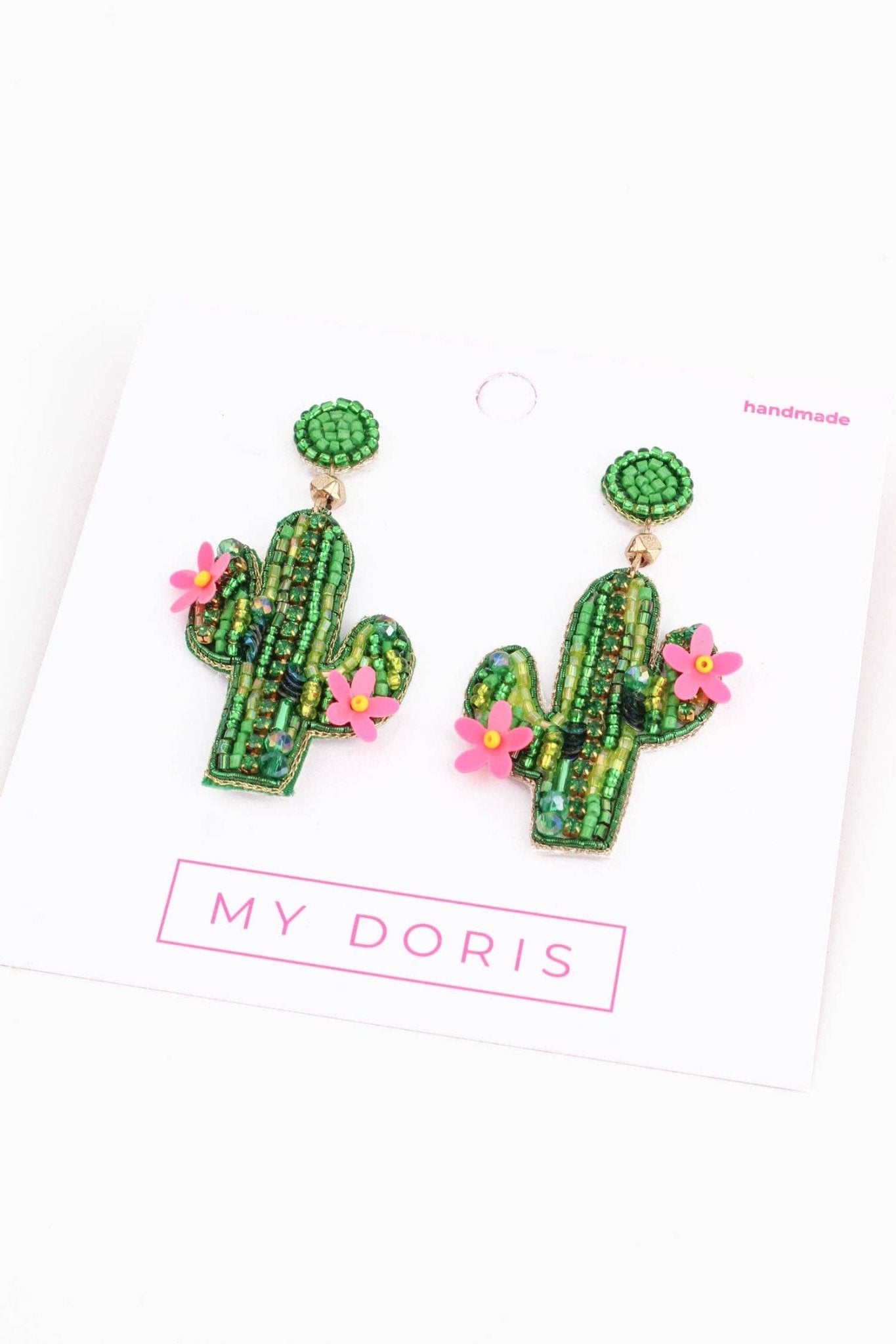 GREEN AND PINK CACTUS EARRINGS - Violet Elizabeth -