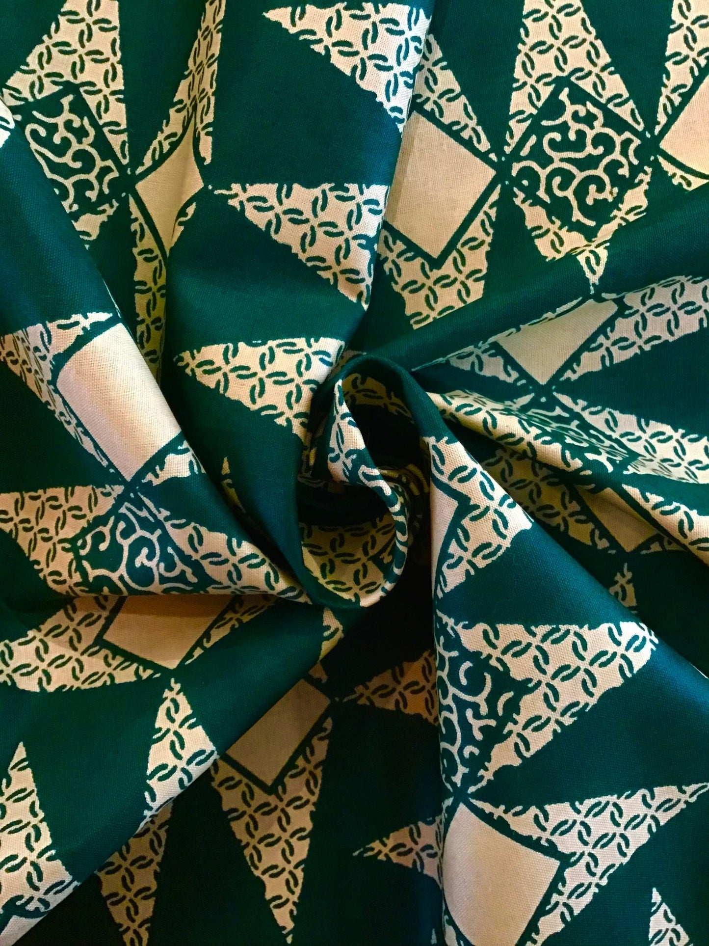 Green geometric Wax print fabric - Violet Elizabeth - Haberdashery
