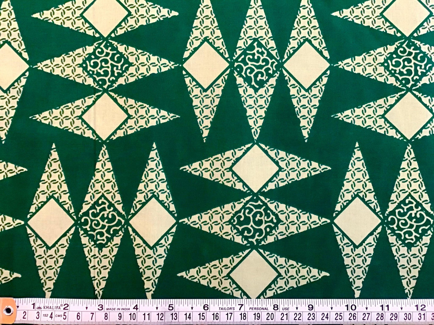 Green geometric Wax print fabric - Violet Elizabeth - Haberdashery