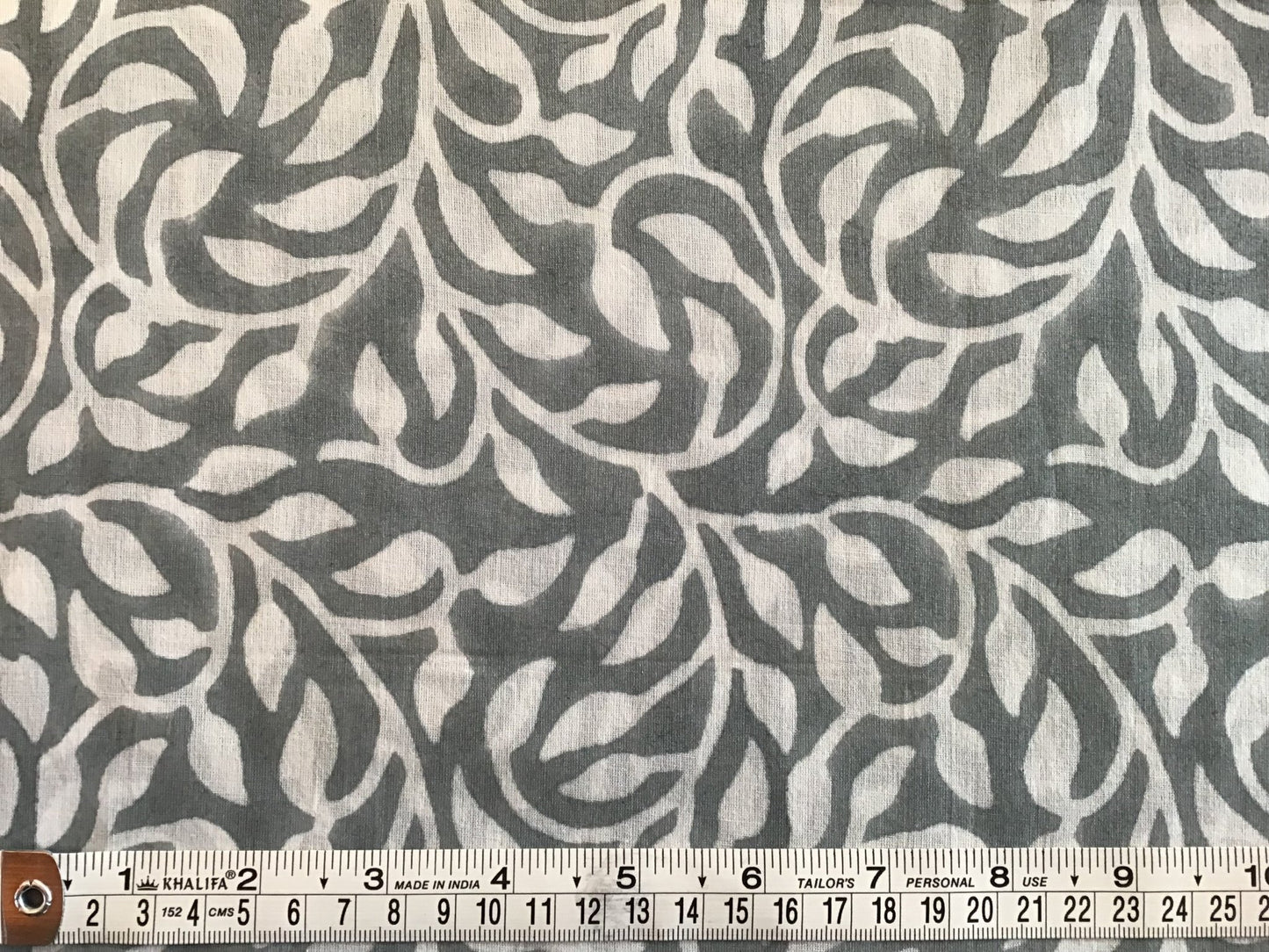 Grey leaf swirl print Block Printed Fabric - Violet Elizabeth - Haberdashery