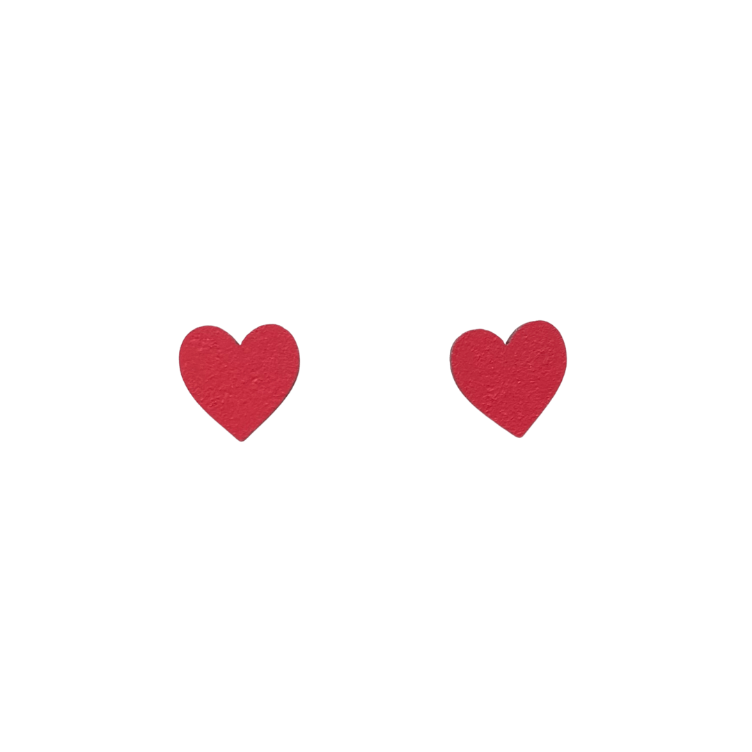 Hand painted mini bright red heart earring studs - Violet Elizabeth -