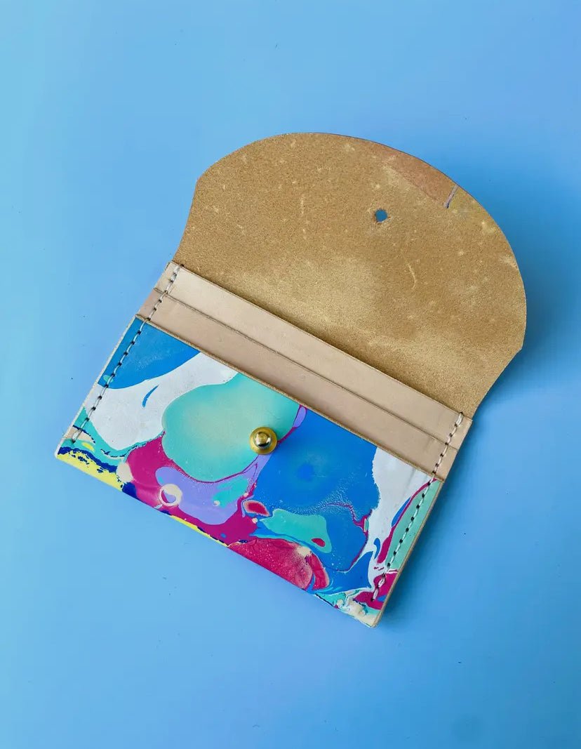 Handmade Leather Card Purse - Marbled - Violet Elizabeth - Handbags