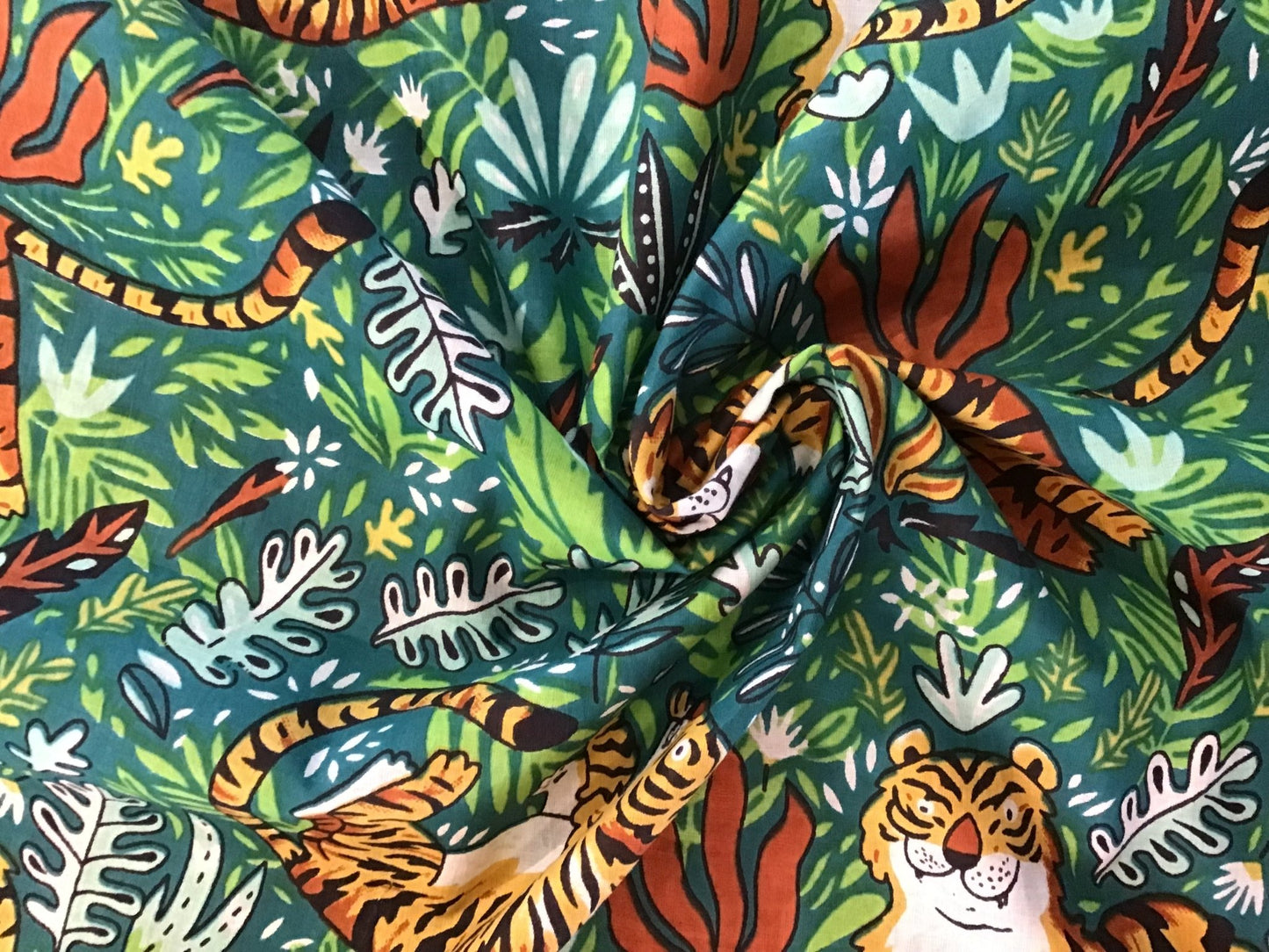 Happy Tiger Screen Printed Fabric 100% Cotton - Violet Elizabeth - Haberdashery
