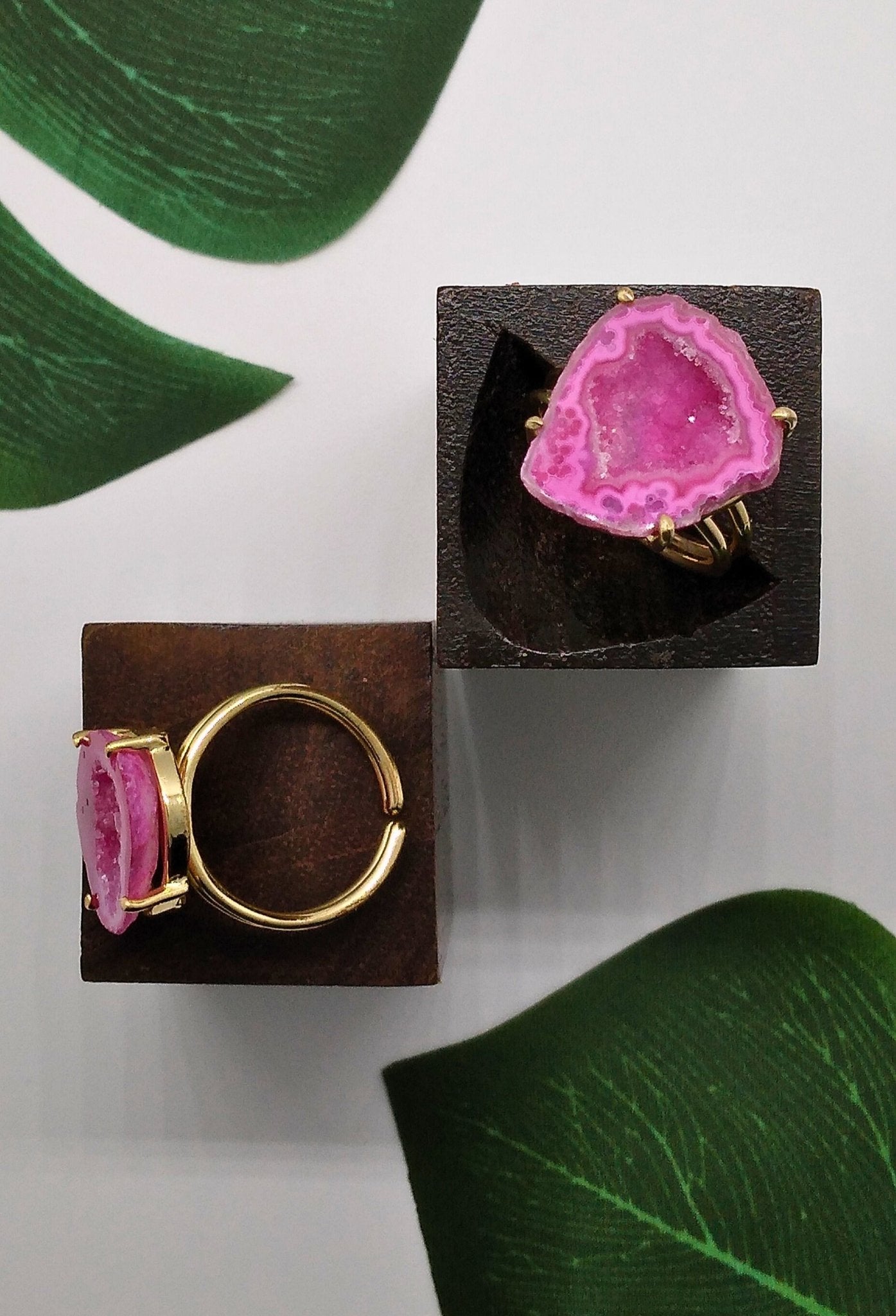 Hot Pink Claw Geode Druzy Ring - Violet Elizabeth - Jewellery