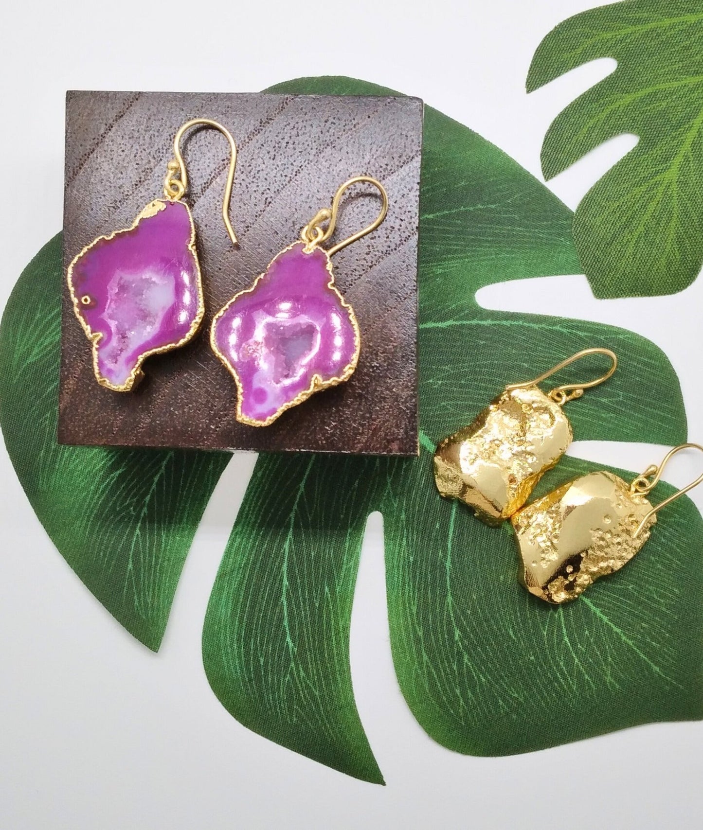 Hot Pink Geode Druzy Earrings - Violet Elizabeth - Jewellery