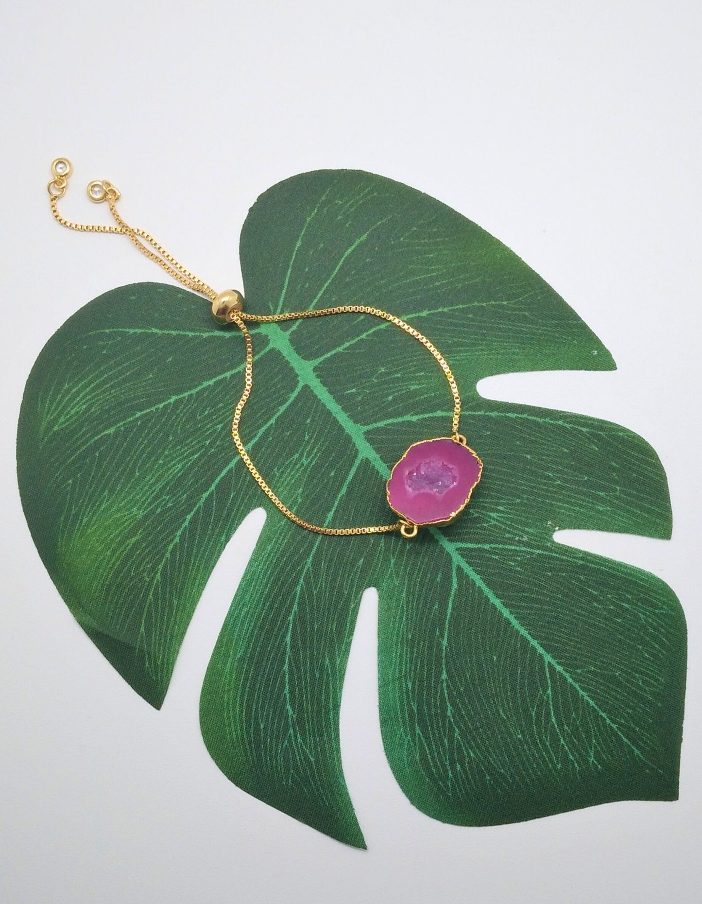 Hot Pink Half Geode Druzy Bracelet - Violet Elizabeth - Jewellery