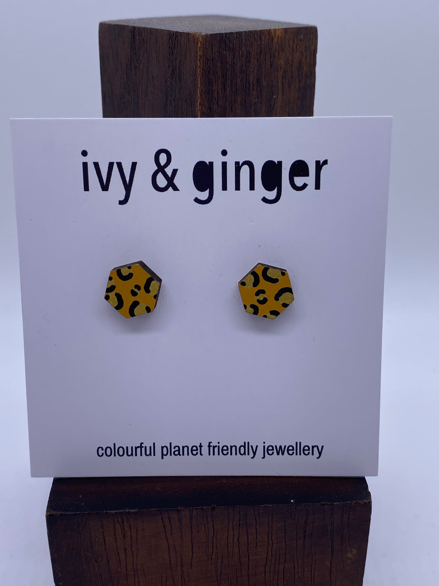 Leopard Print hexagon Studs: Mini - Violet Elizabeth