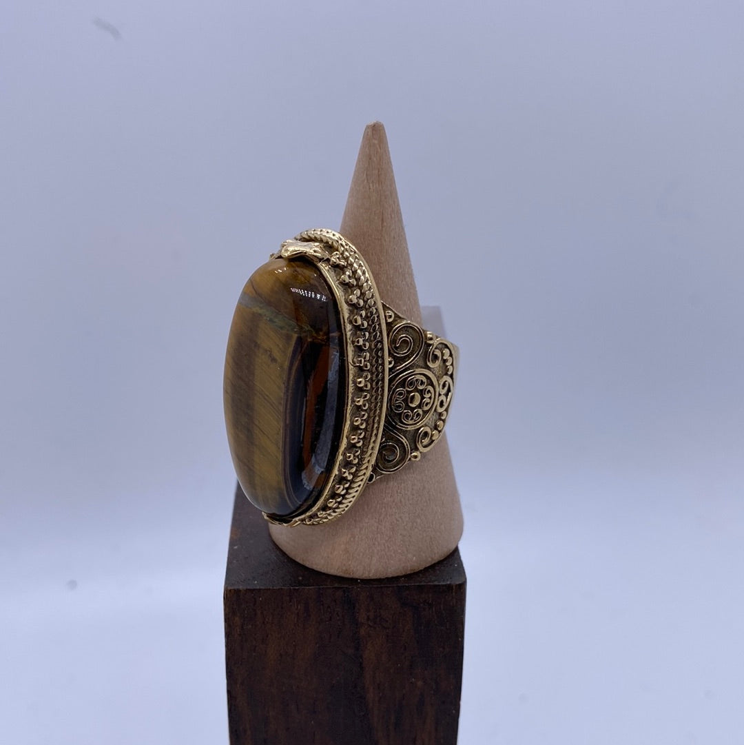 Vintage Engraved Brass Ring: Various gemstones - Violet Elizabeth
