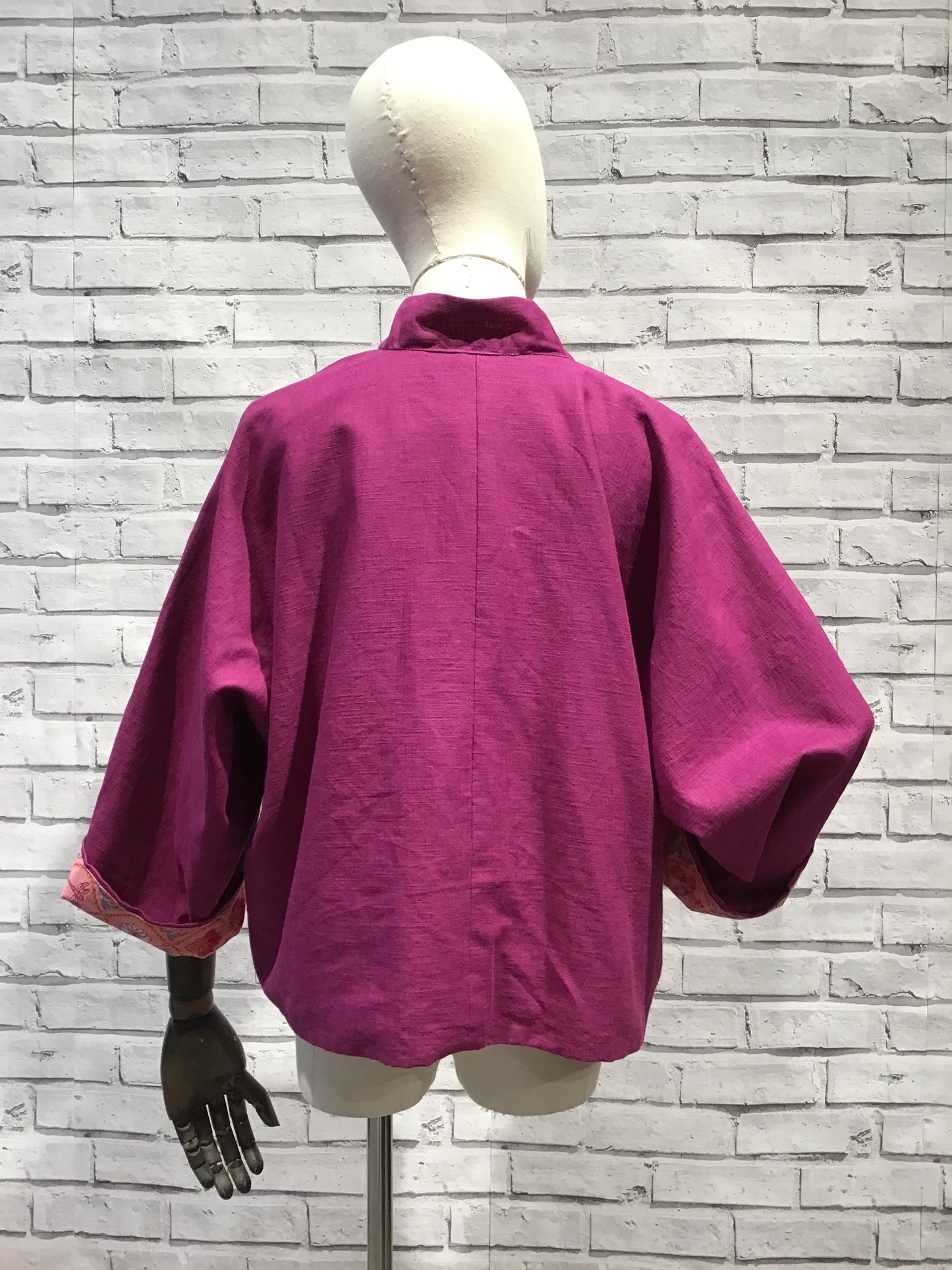 Hot pink lotus flower and cerise Linen Jacket - Violet Elizabeth