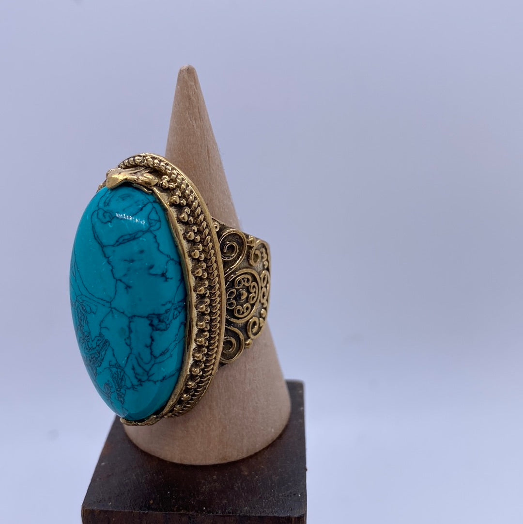 Vintage Engraved Brass Ring: Various gemstones - Violet Elizabeth