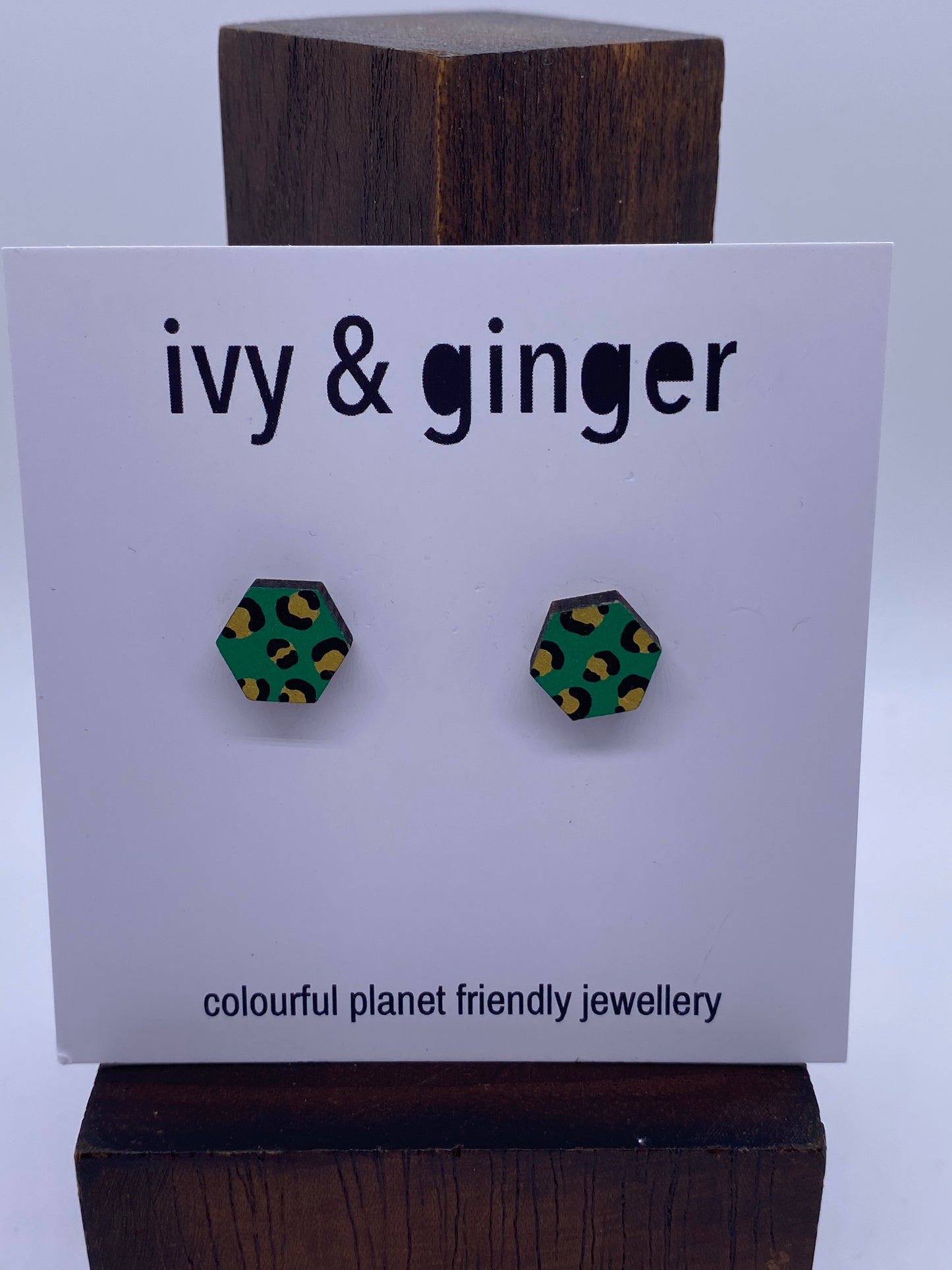 Leopard Print hexagon Studs: Mini - Violet Elizabeth