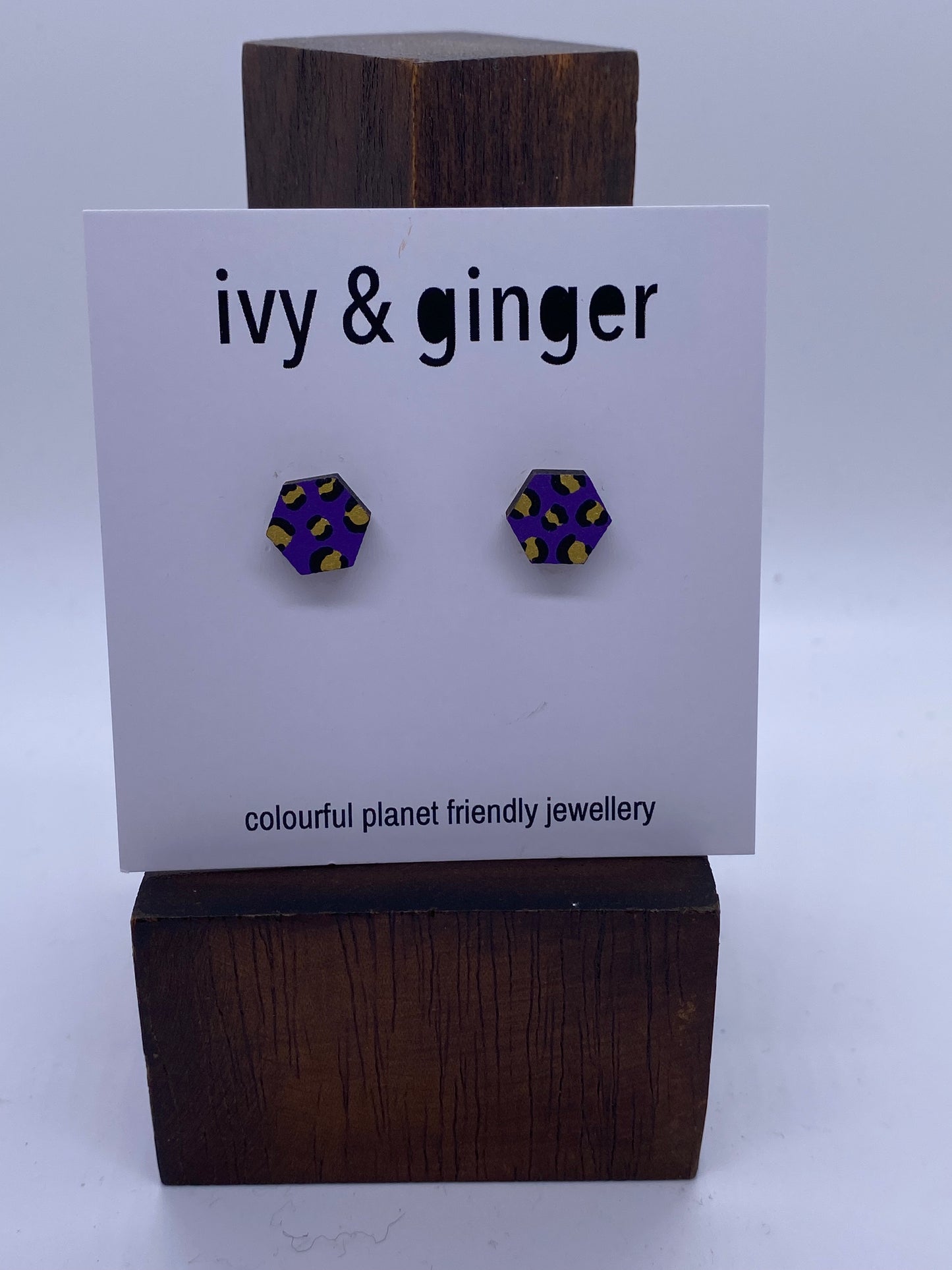 Leopard Print hexagon Studs: Mini - Violet Elizabeth